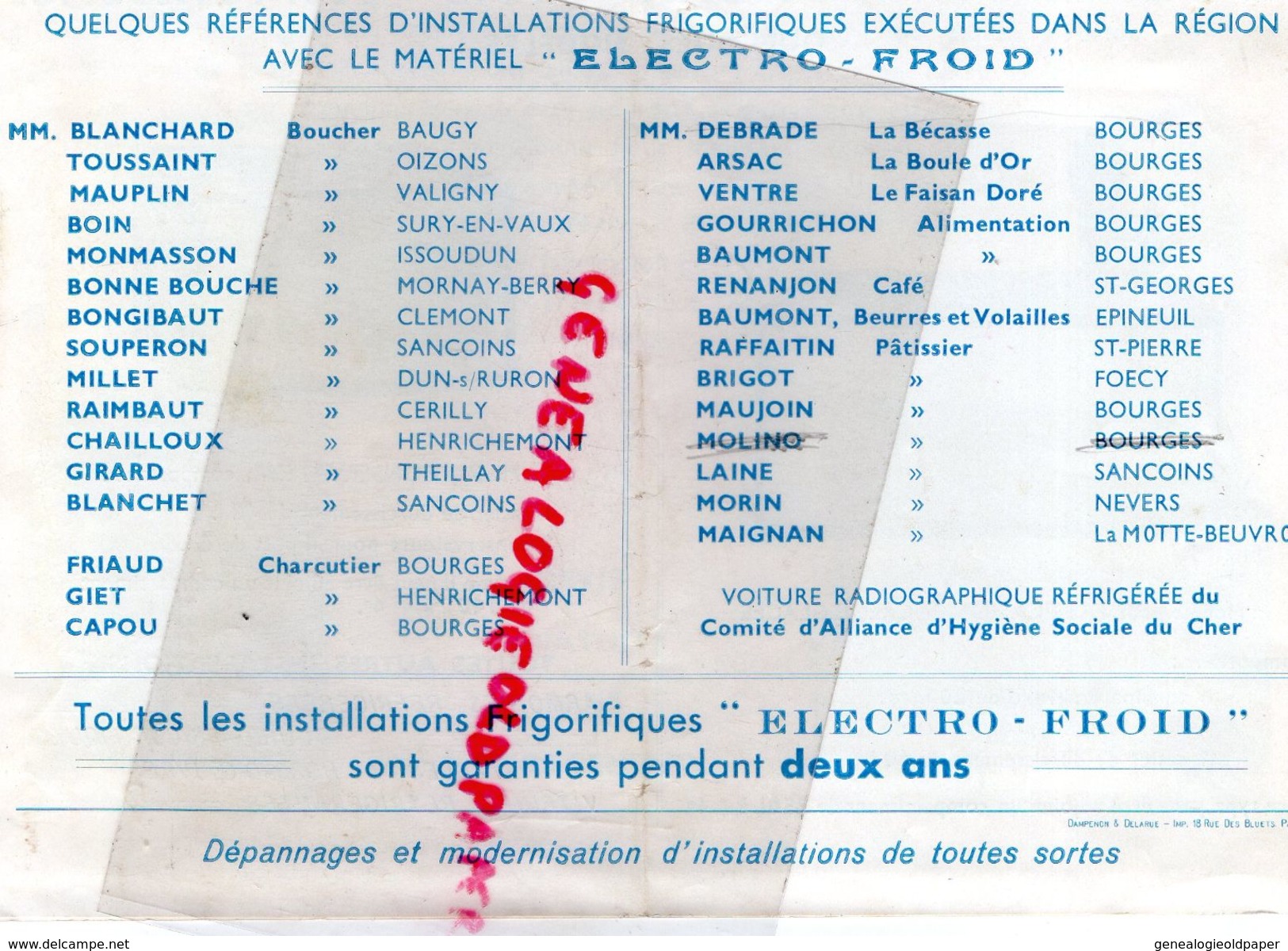 18- BOURGES- RARE DOCUMENT J. RAYMOND- INGENIEUR FRIGORISTE -14 RUE JEANNE D' ARC- ELECTRO FROID- - Petits Métiers