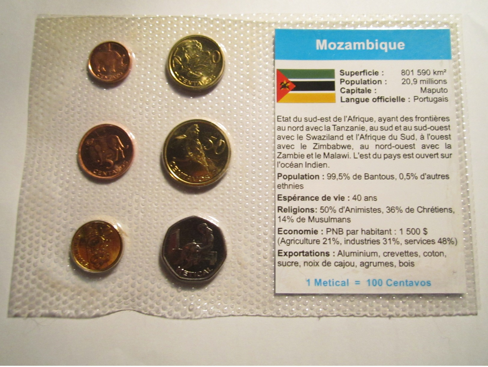 ---------------6-PIÈCES-SOUS-BLISTER--1-5-10-20-50-CENTAVOS-et-1-METICAL---neuf----MOZAMBIQUE----------- - Mozambique