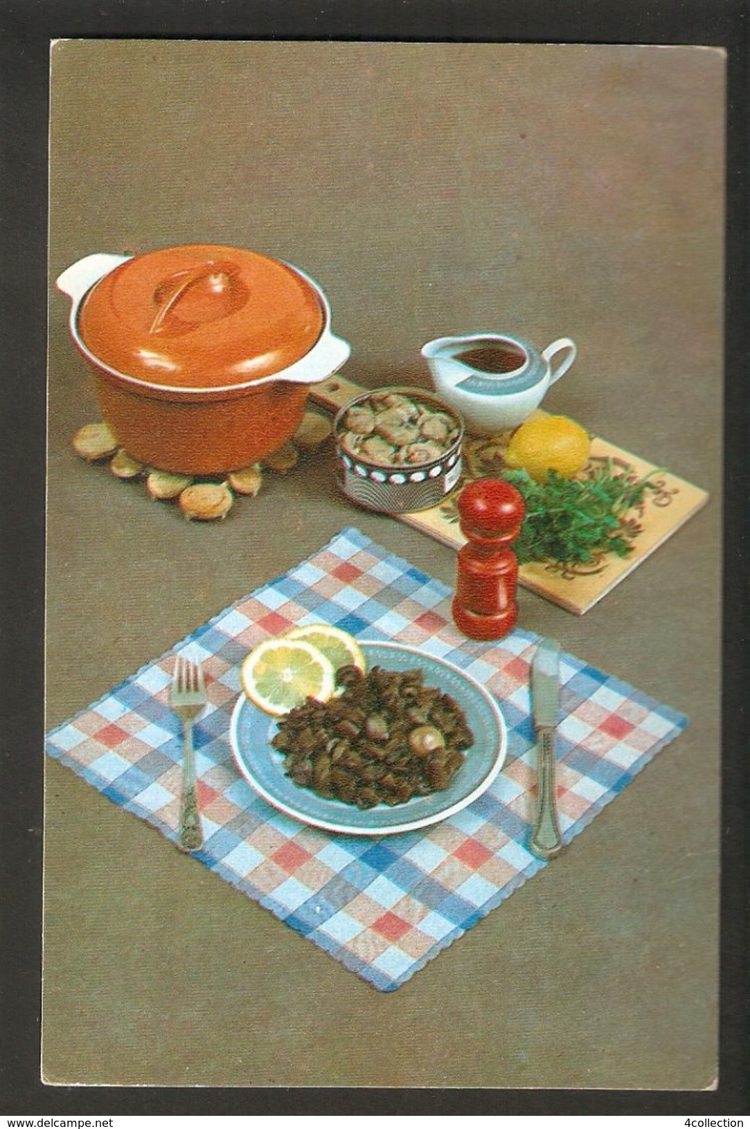 K2 USSR Soviet Postcard Mushroom Champignons Stewed Recipe In Russian At Back Side Cooking Food Advice To Housewives - Recipes (cooking)