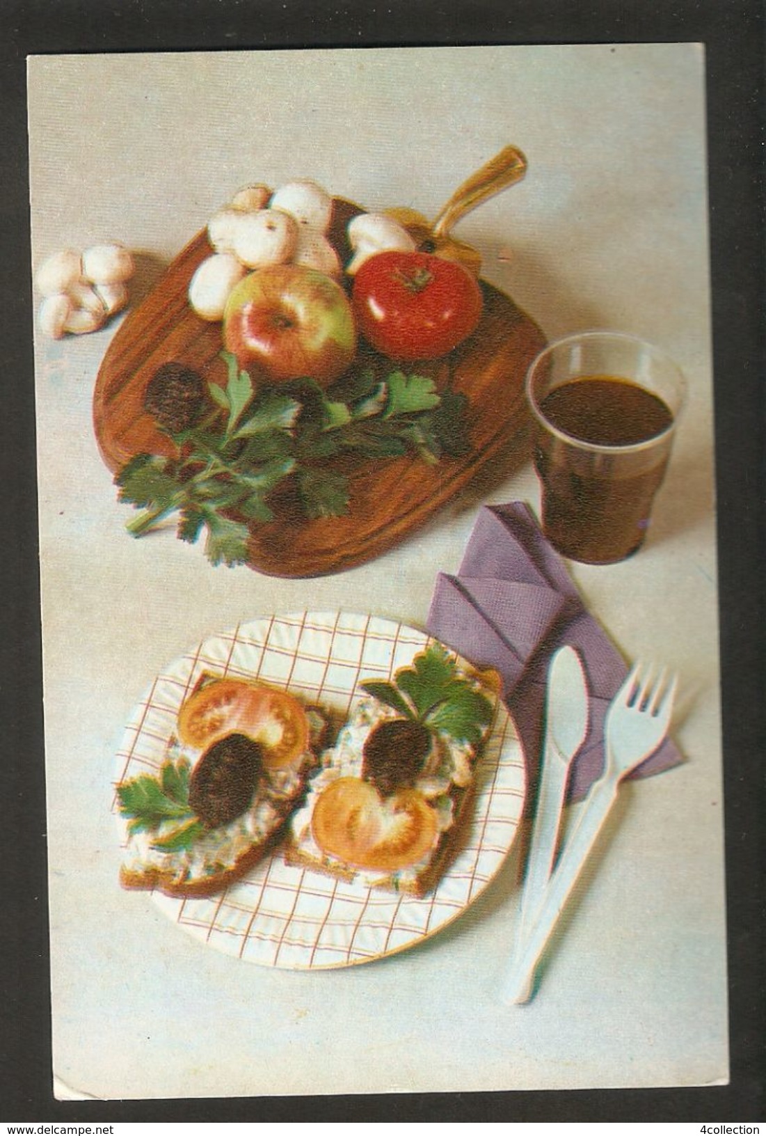 K2 USSR Soviet Postcard Sandwiches With Mushrooms Champignon Recipe In Russian At Back Side Cooking Advice To Housewives - Recipes (cooking)