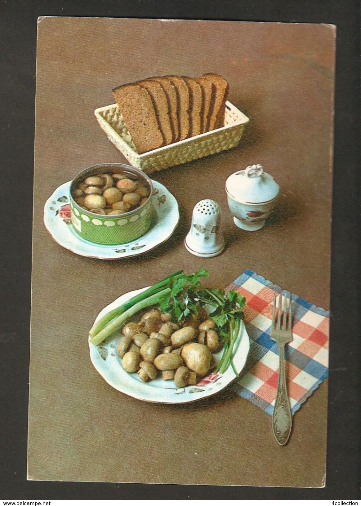 K2 USSR Soviet Postcard Mushrooms Champignon Pickled Recipe In Russian At Back Side Food Cooking Advice To Housewives - Recipes (cooking)