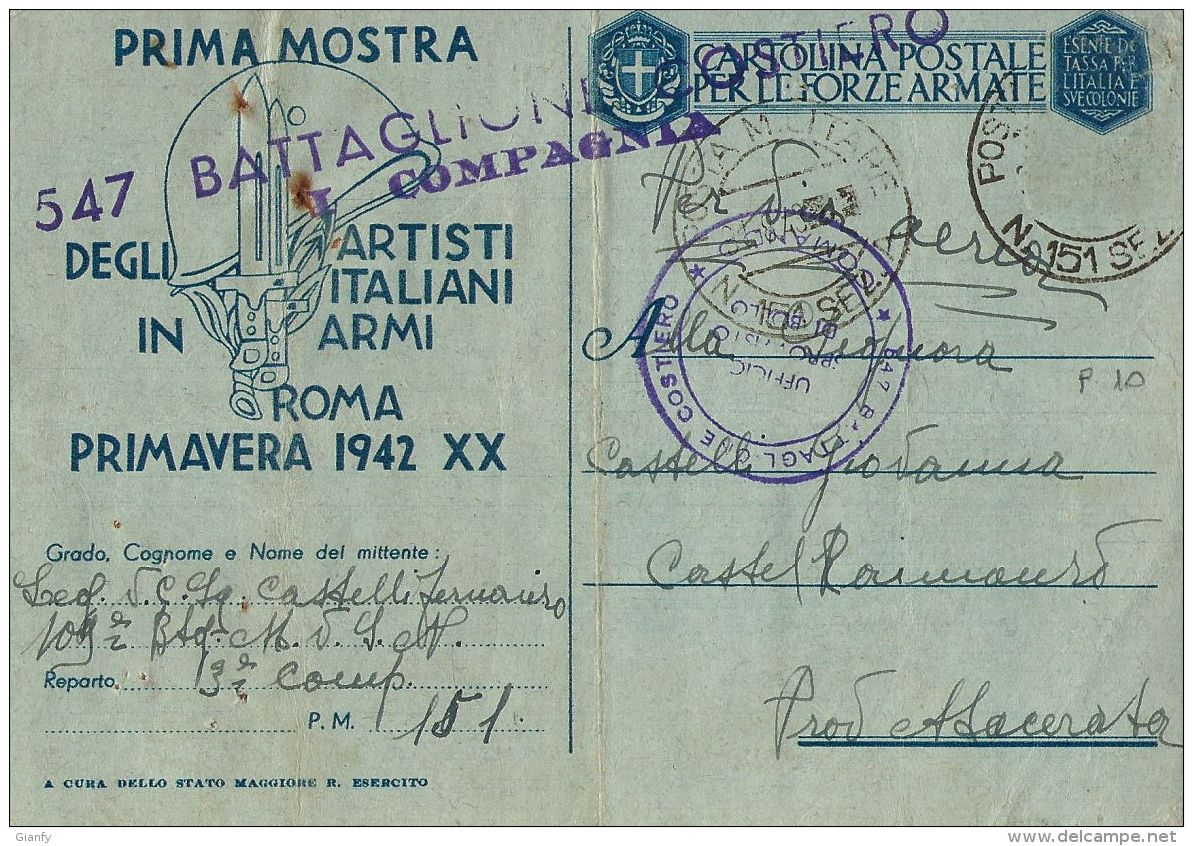 FRANCHIGIA WWII POSTA MILITARE 151 SEZ A 1943 PORTO EDDA ALBANIA X CASTELRAIMOND - Military Mail (PM)