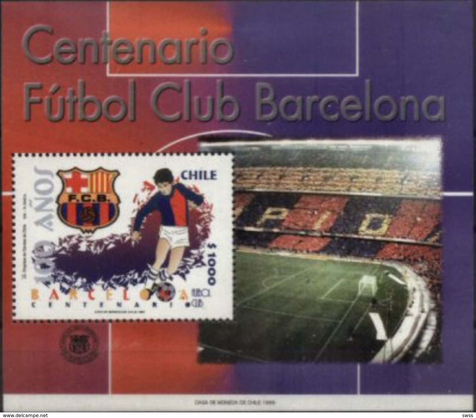 CHILE, 1999, CENTENARY OF BARCELONA SOCCER TEAM, YV#B.58, SS, MNH - Chili