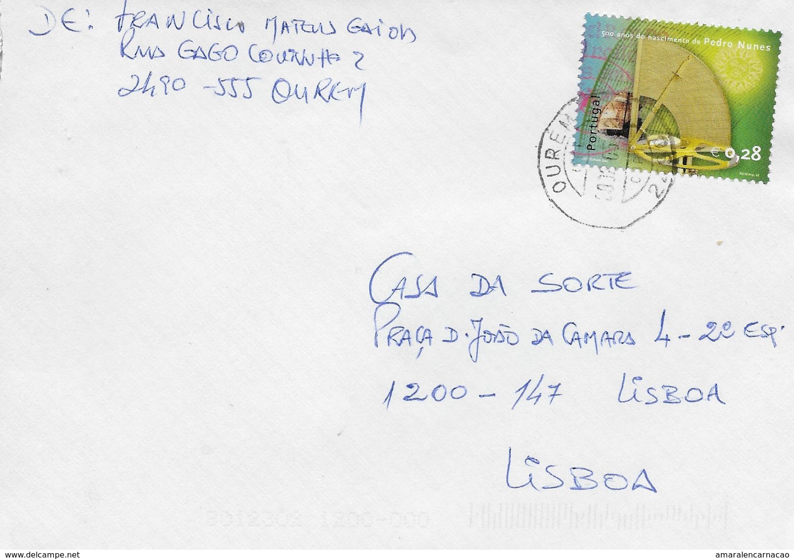 TIMBRES - STAMPS - LETTRE AVEC CODE À BARRES - PORTUGAL - 2002 - 500 ANS LA NAISSANCE DE PEDRO NUNES (NÓNIO) - Lettres & Documents