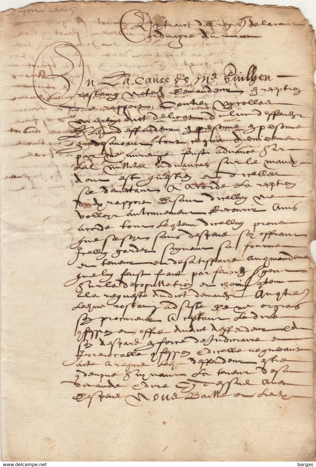 Document Manuscrit Ancien De 1574 En 4 Pages - Manuscrits