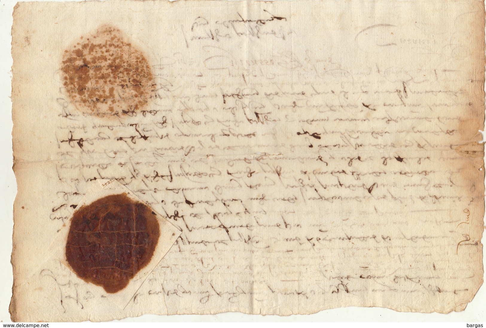 Document Manuscrit Ancien Vers 1570 Avec Cachet - Manuscrits