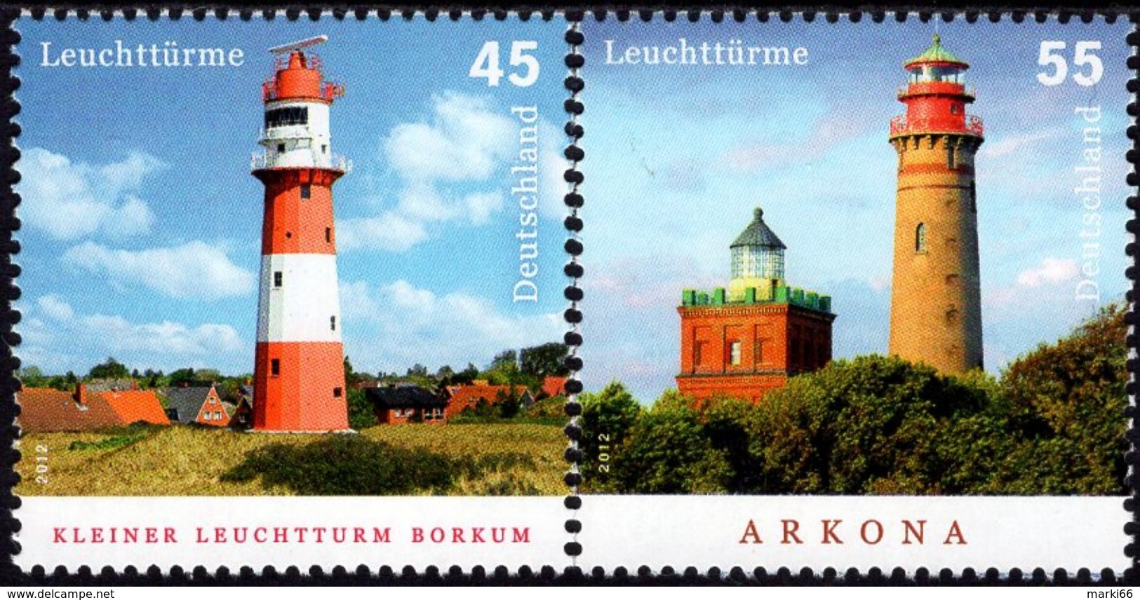 Germany - 2012 - Lighthouses - Borkum And Arkona - Mint Stamp Set - Unused Stamps