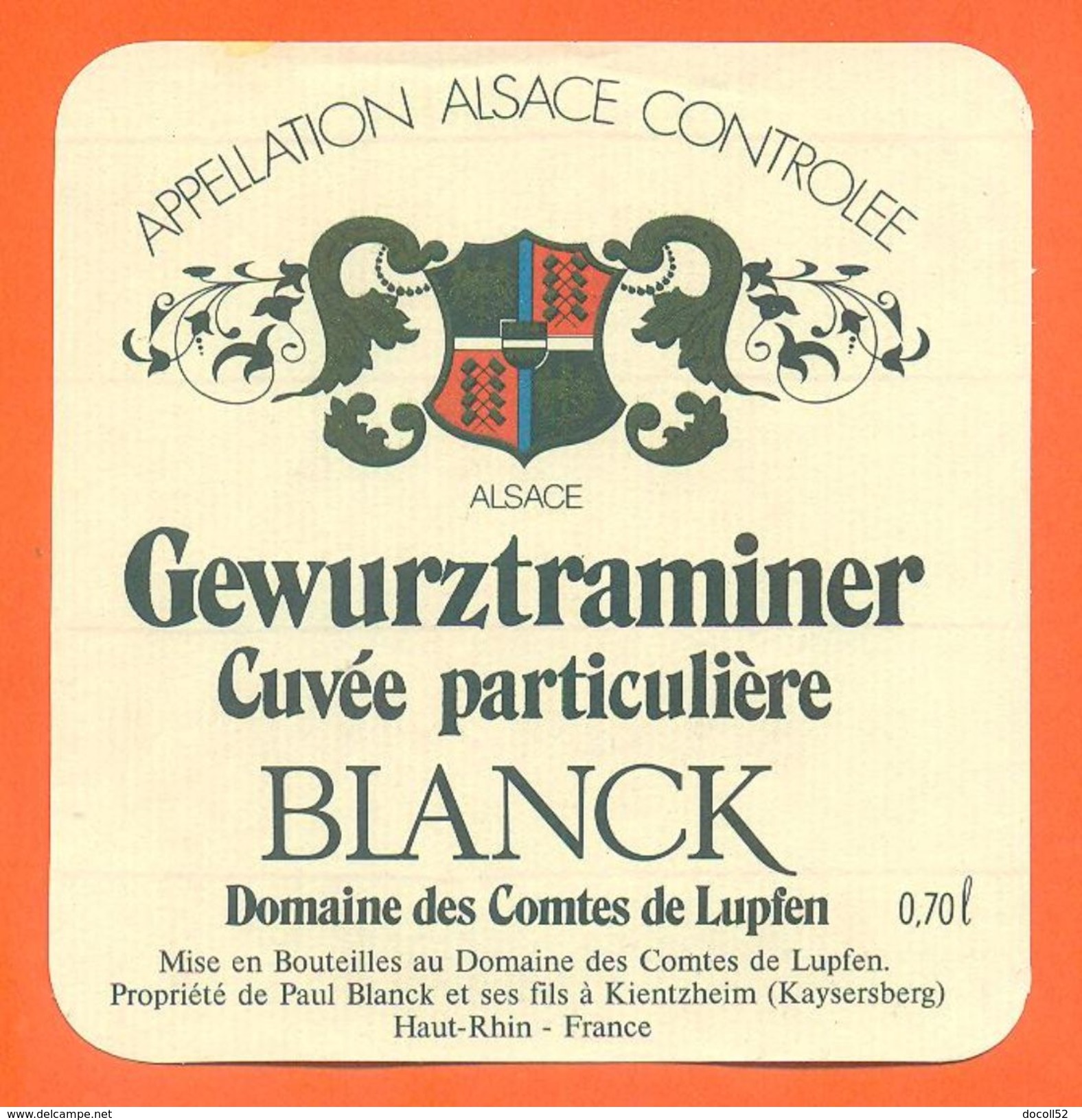 Etiquette Vin D'alsace Gewurztraminer Blanck Paul Blanck à Kientzheim -70 Cl - Gewurztraminer