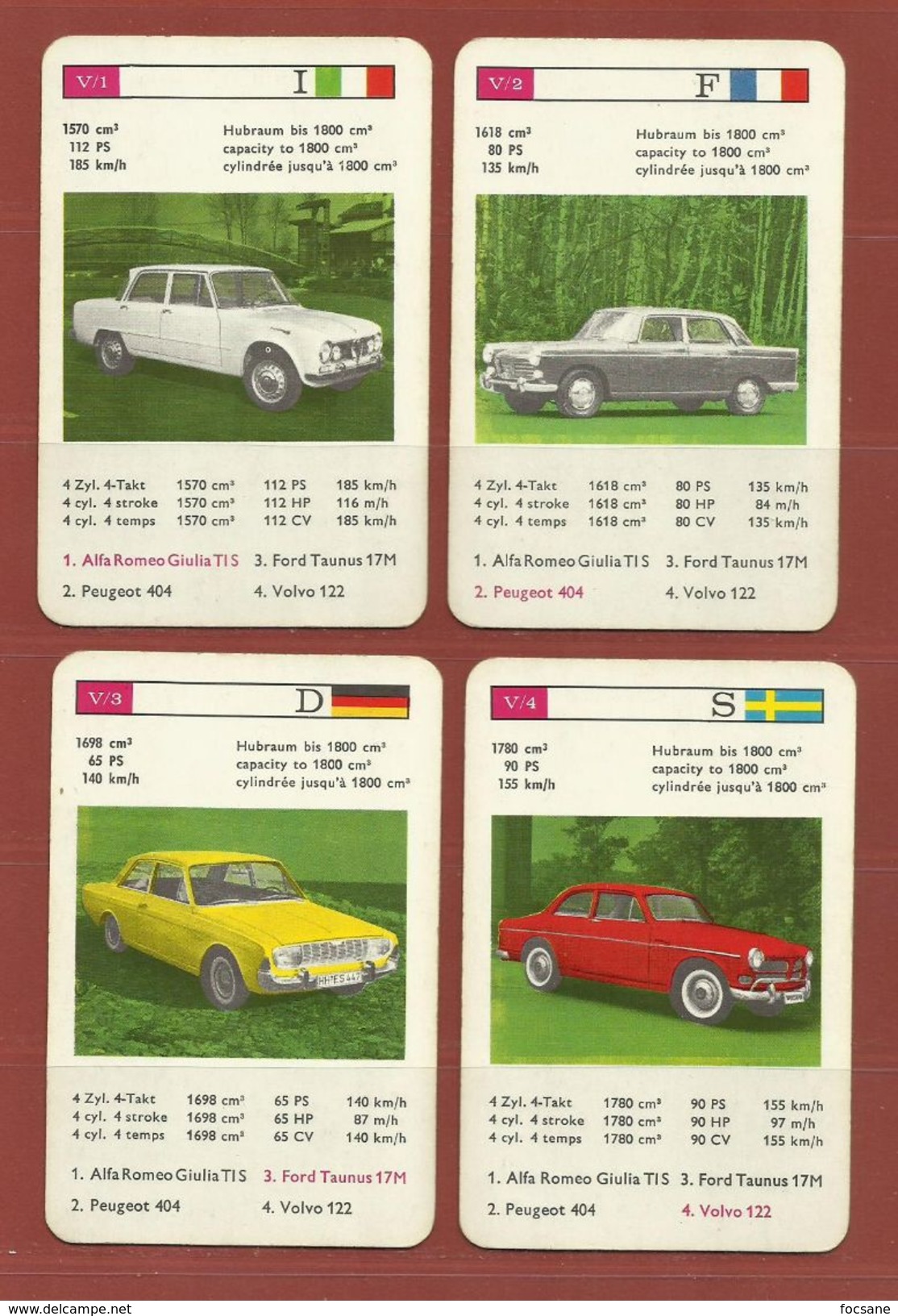 Jeu de cartes Autos année 1986