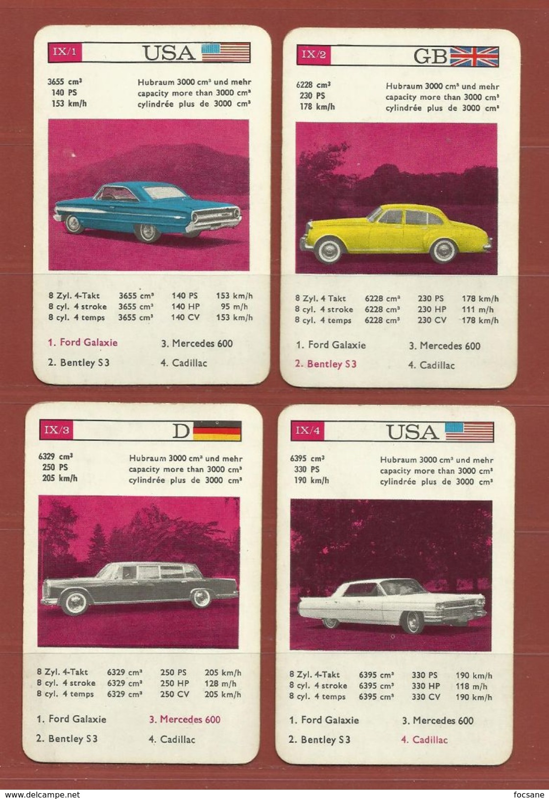 Jeu de cartes Autos année 1986