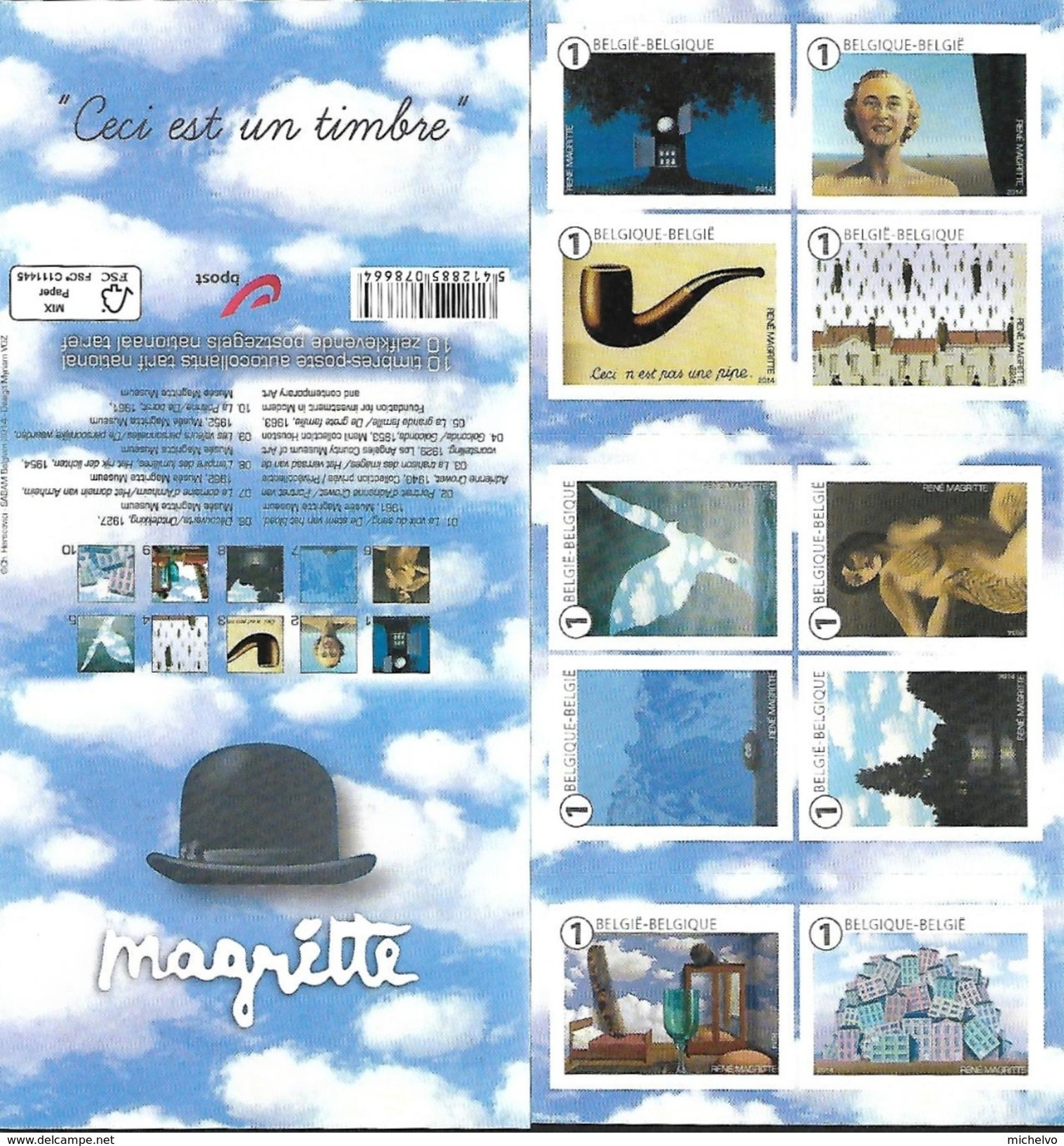Belg. 2014 - COB N° 4430 à 4439 ** - René Magritte (carnet 147) - Nuevos