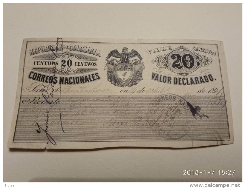 20 Centavos 1891 - Colombie