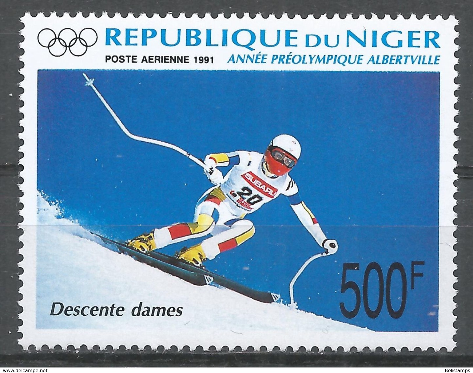 Niger 1991. Scott #C394 (M) Downhill Skiing, Winter Olympics Albertville - Niger (1960-...)