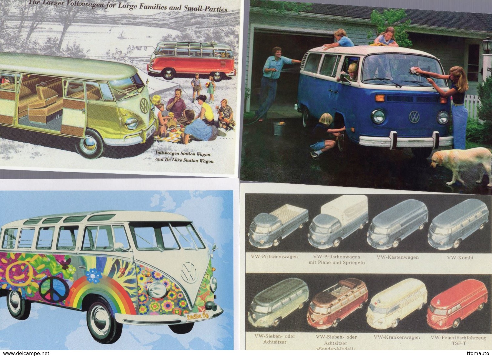 Lot De 4 Voitures  -  Volkswagen Kombi/Kastenwagen/Pritschenwagen/Bus    -  Carte Postale - PKW