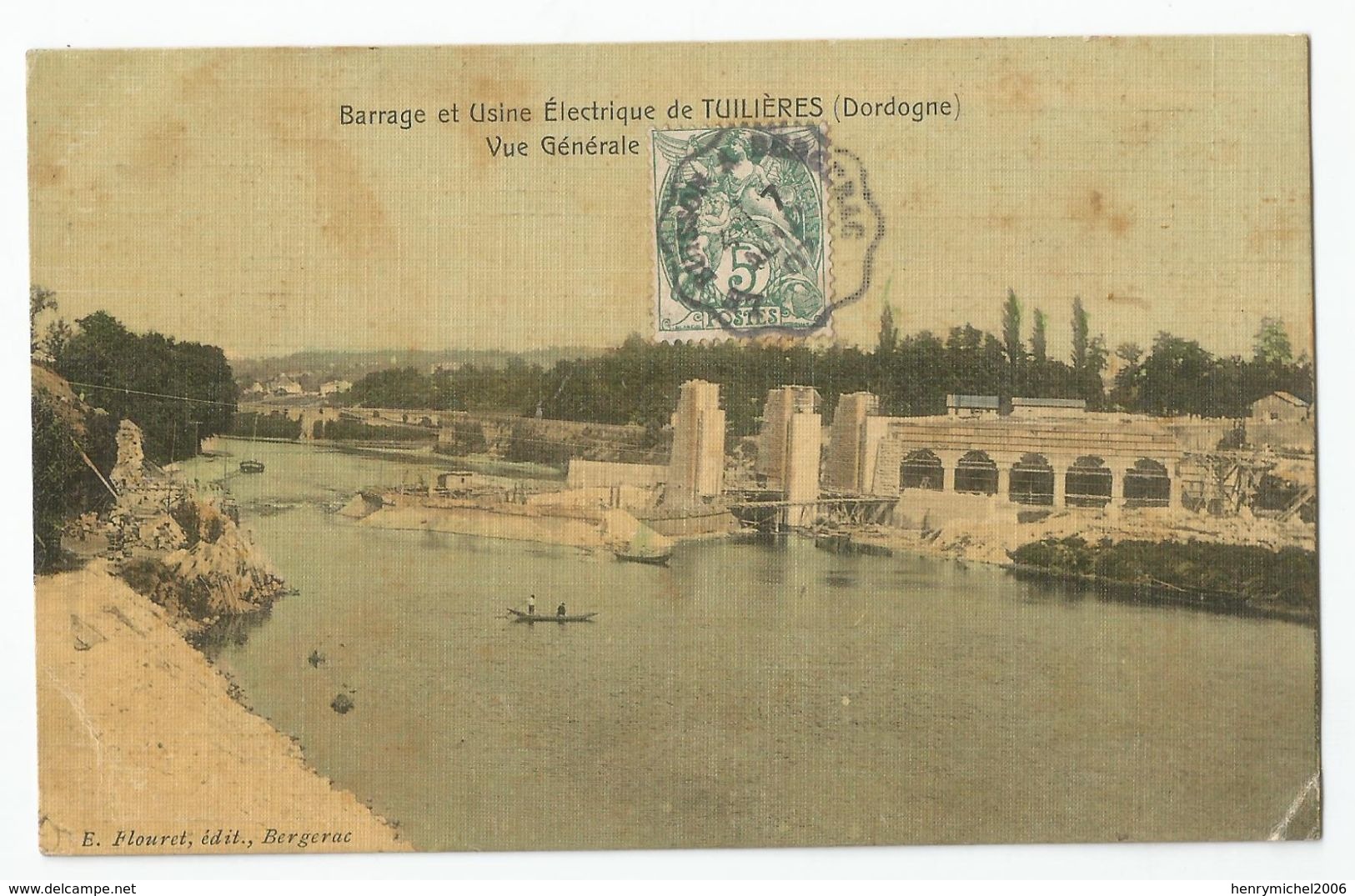 24 Dordogne - Tuilières Barrage Et Usine électrique Vue Générale Carte Toilée - Autres & Non Classés