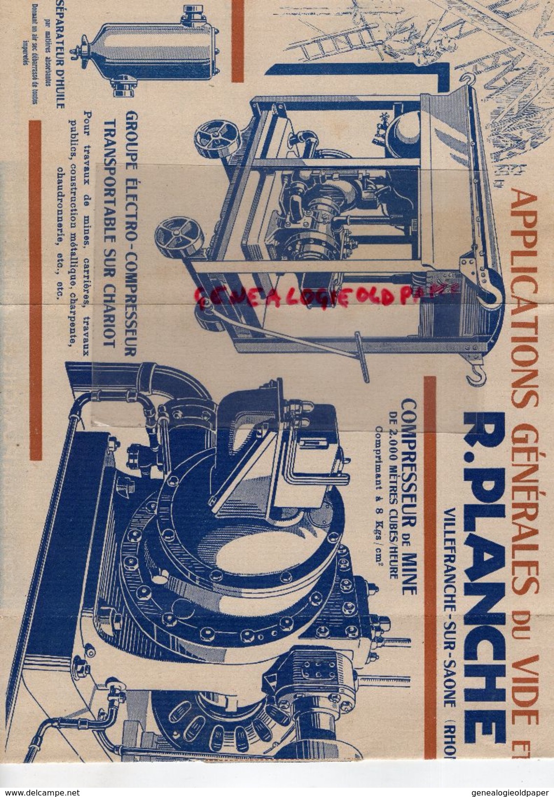 69- VILLEFRANCHE SUR SAONE- RARE LETTRE PUBLICITAIRE R. PLANCHE-COMPRESSEUR-EXPOSITION HOUILLE BLANCHE GRENOBLE 1925- - Petits Métiers