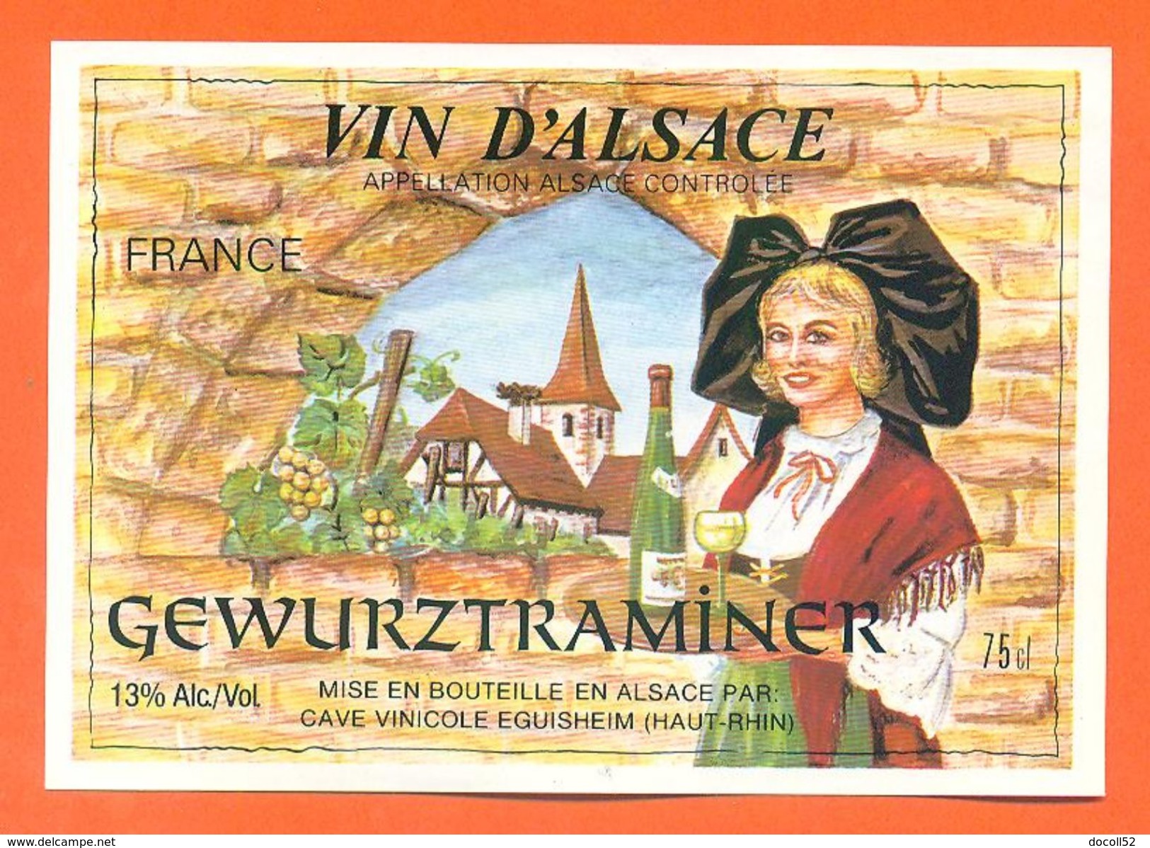 Etiquette Vin D'alsace Gewurztraminer Cave Vinicole à Eguisheim -75 Cl - Gewurztraminer