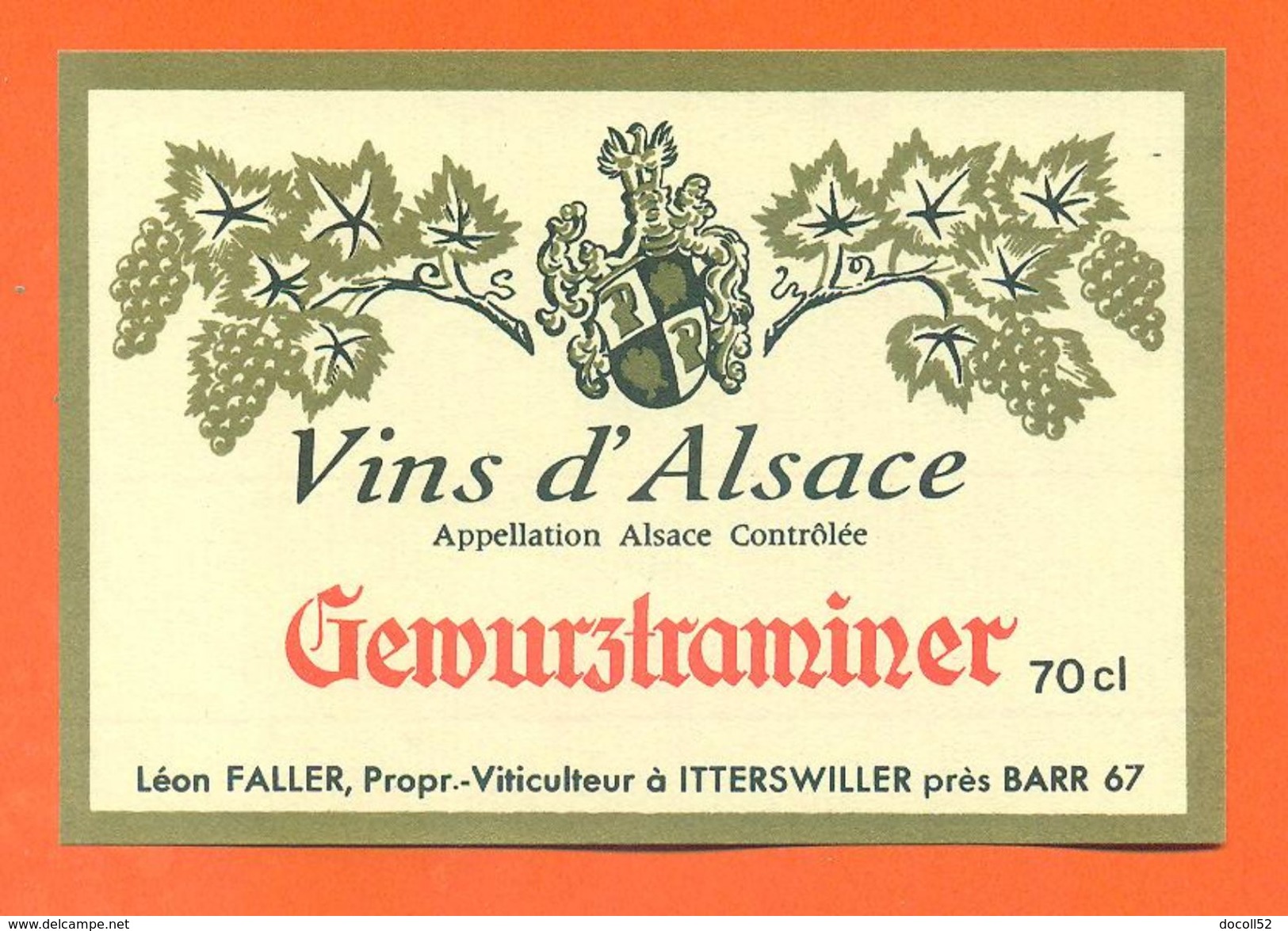 Etiquette Ancienne Vin D'alsace Gewurztraminer Léon Faller à Itterswiller -70 Cl - Gewurztraminer