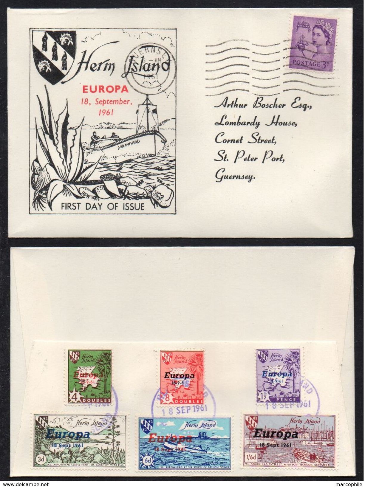 HERM - GUERNSEY - CHANNEL ISLANDS - GB - EUROPA  / 1961 VIGNETTES SUR LETTRE (ref 3178) - Cinderella