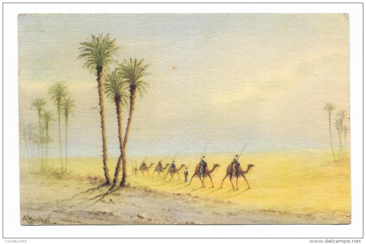 EGITTO - A CARAVAN IN THE EGYPTIAN DESERT- ILLUSTRATA A.BISCHI  VIAGGIATA    FP - Altri & Non Classificati