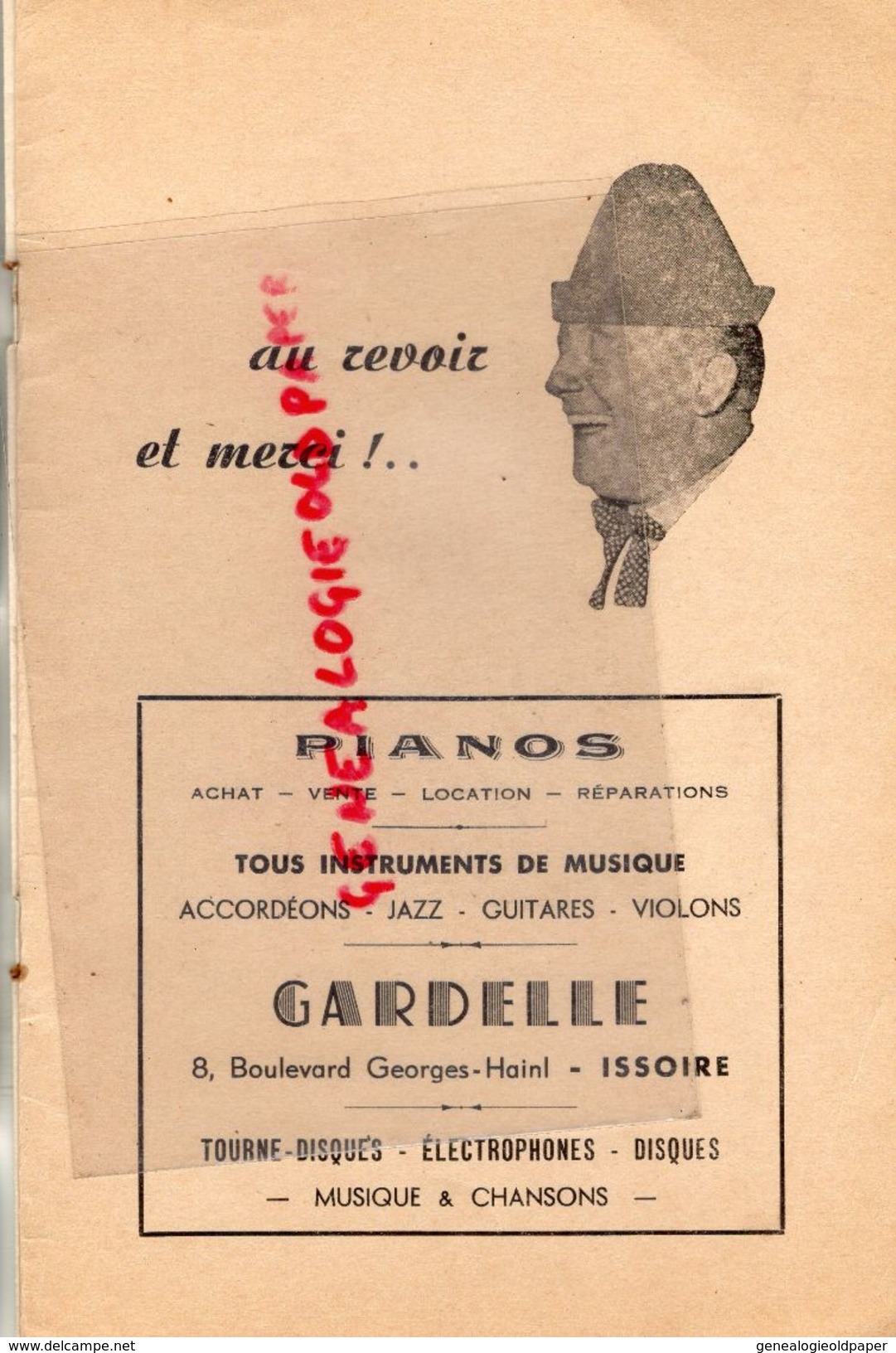 63- BRASSAC LES MINES-ISSOIRE-LEMPDES- RARE PROGRAMME CHANSONS DE PARIS-DAMIA-MARCEL VIAL-MICHEL LEGRAND-COLETTE BETTY-