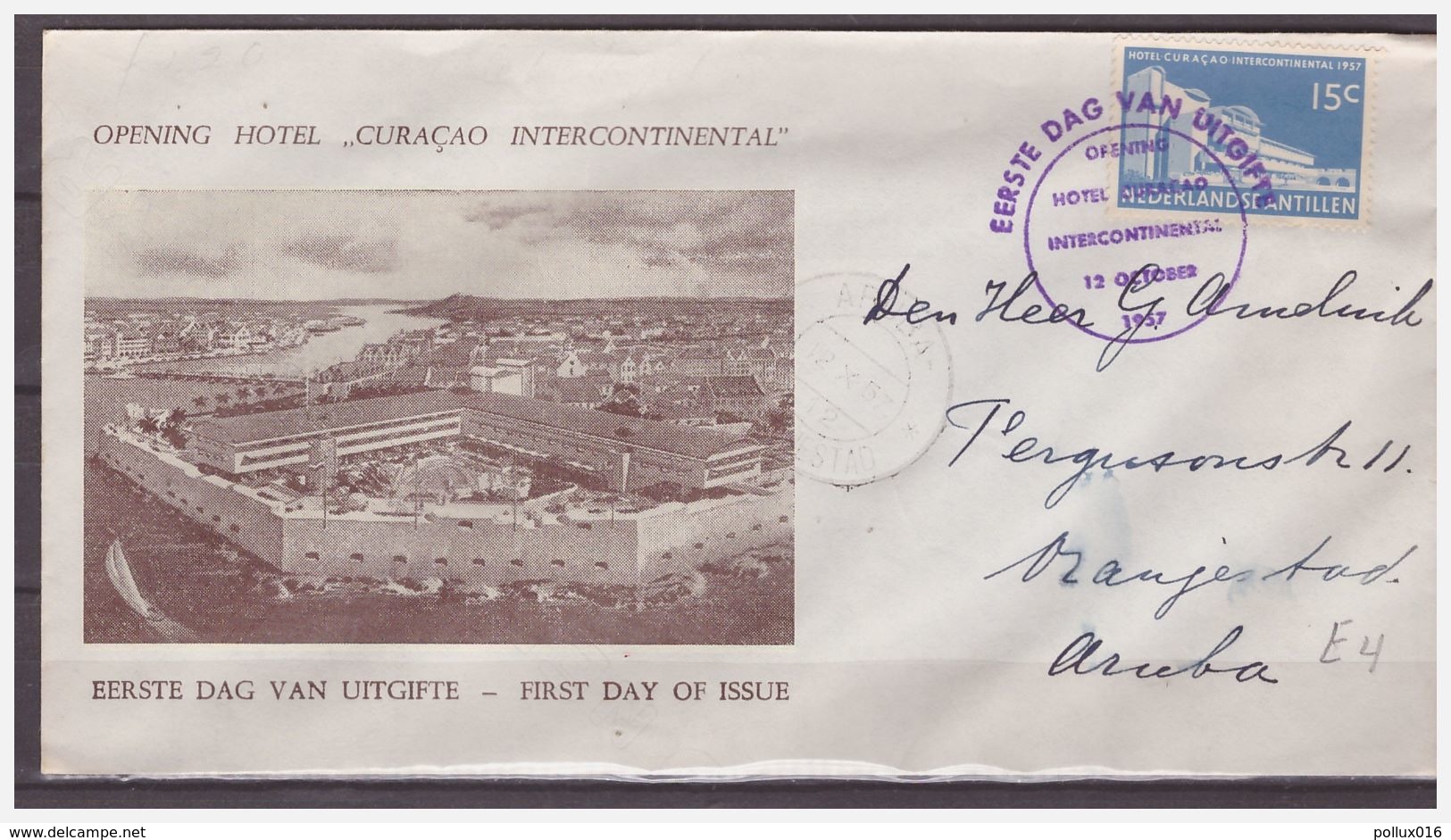 Antillen / Antilles 1957 FDC 4-2M Opening Hotel Intercontinental Curacao (12 ) - Curacao, Netherlands Antilles, Aruba