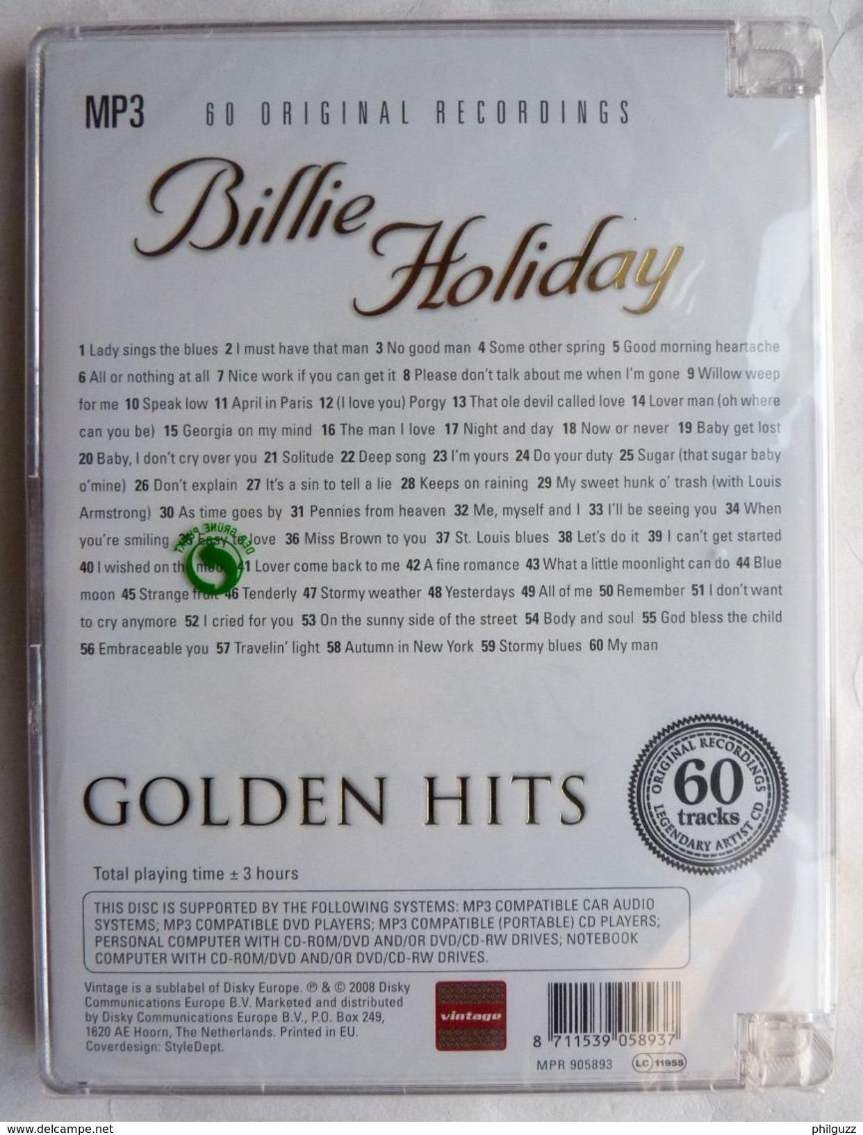 BILLIE HOLIDAY - GOLDEN HITS - 60 ORIGINAL RECORDINGS 60 Hits On 1 CD Mp3 NEUF - Blues