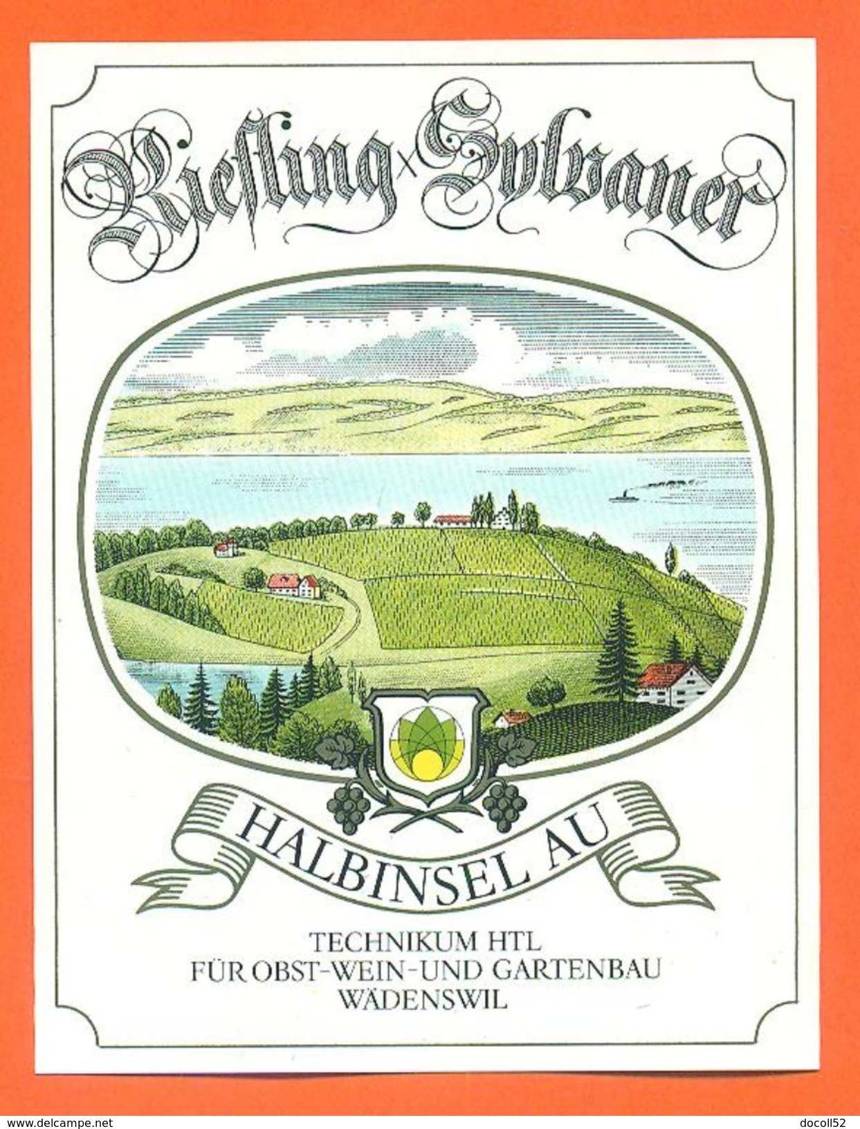 Etiquette Vin D'alsace Riefling Sylvaner Halbinsel Au à Wadenswil Suisse - 75 Cl - Riesling