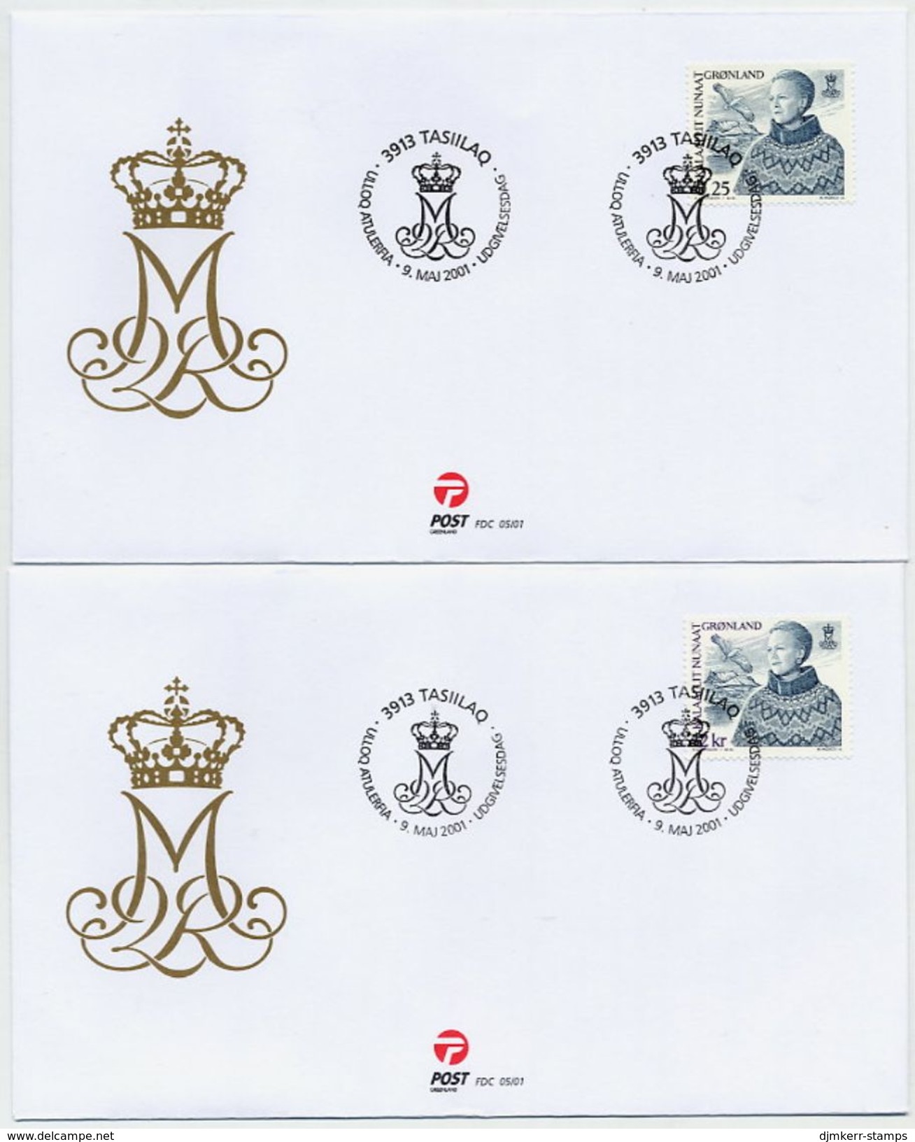 GREENLAND 2001 Queen Margarethe Definitives 0.25, 12 Kr. On FDCs.  Michel 369-70 - FDC