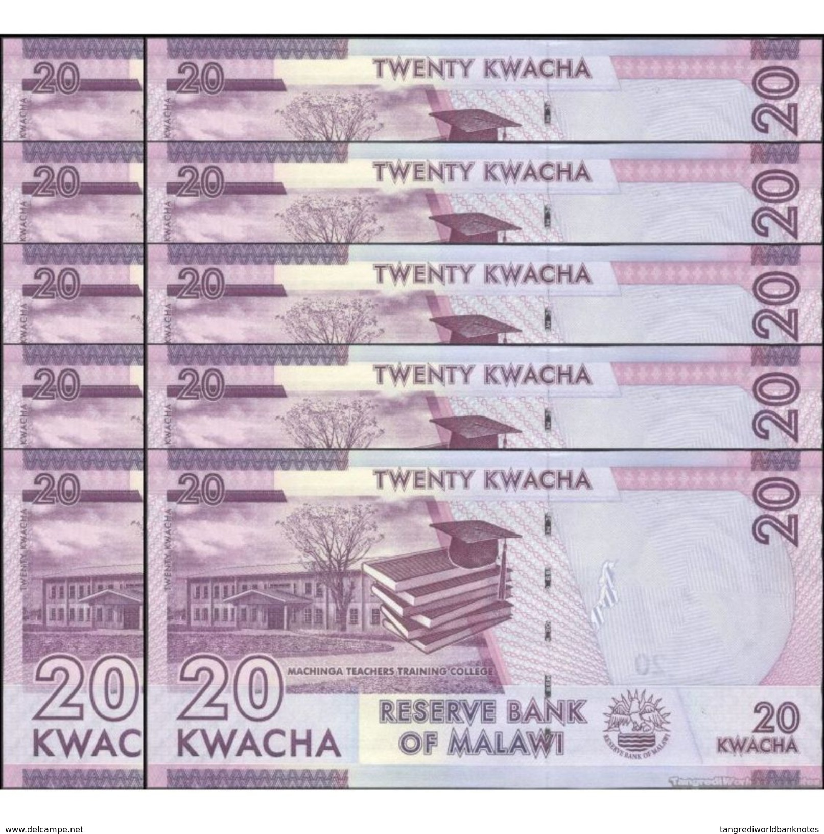 TWN - MALAWI 63b - 20 Kwacha 1.1.2015 DEALERS LOT X 10 - Prefix AU UNC - Malawi