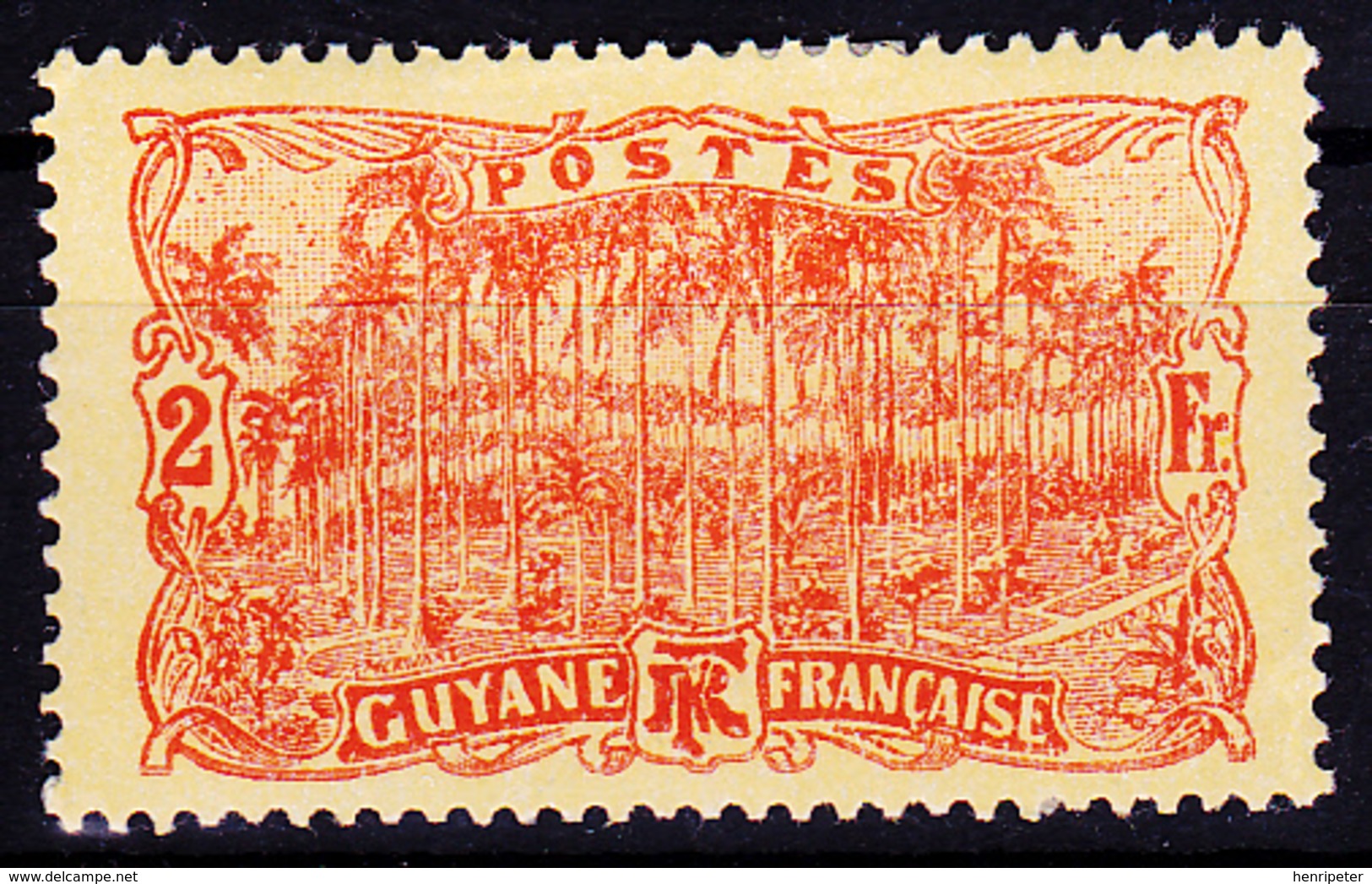 Timbre-poste Neuf* Charnière - Place Des Palmiers, à Cayenne - N° 88 (Yvert) - Guyane Française 1926 - Neufs