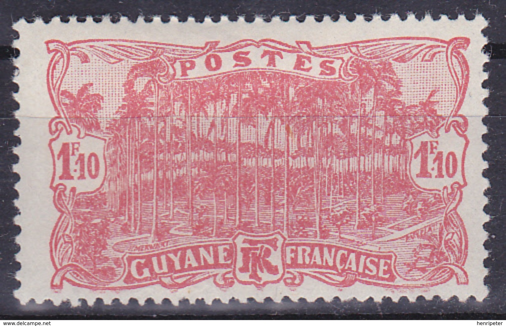 Timbre-poste Neuf* Charnière - Place Des Palmiers, à Cayenne - N° 108 (Yvert) - Guyane Française 1928 - Unused Stamps