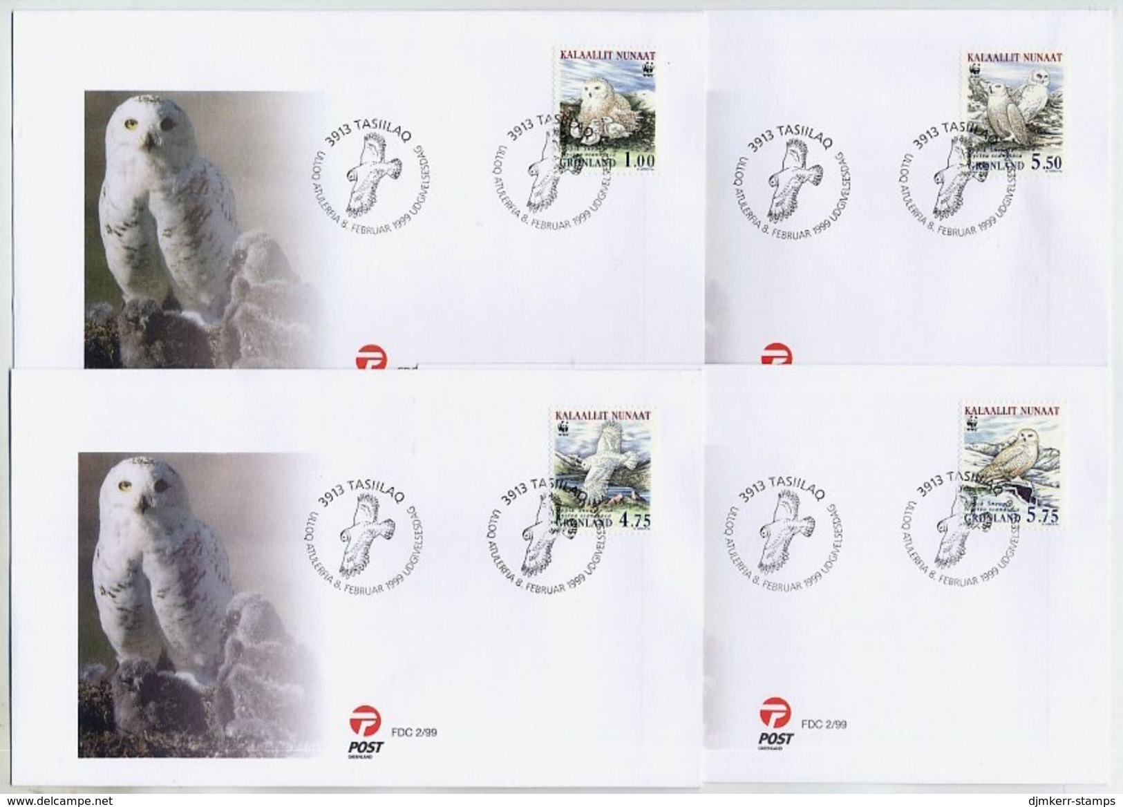 GREENLAND 1999 WWF: Snowy Owls On FDCs.  Michel 331-34 - FDC