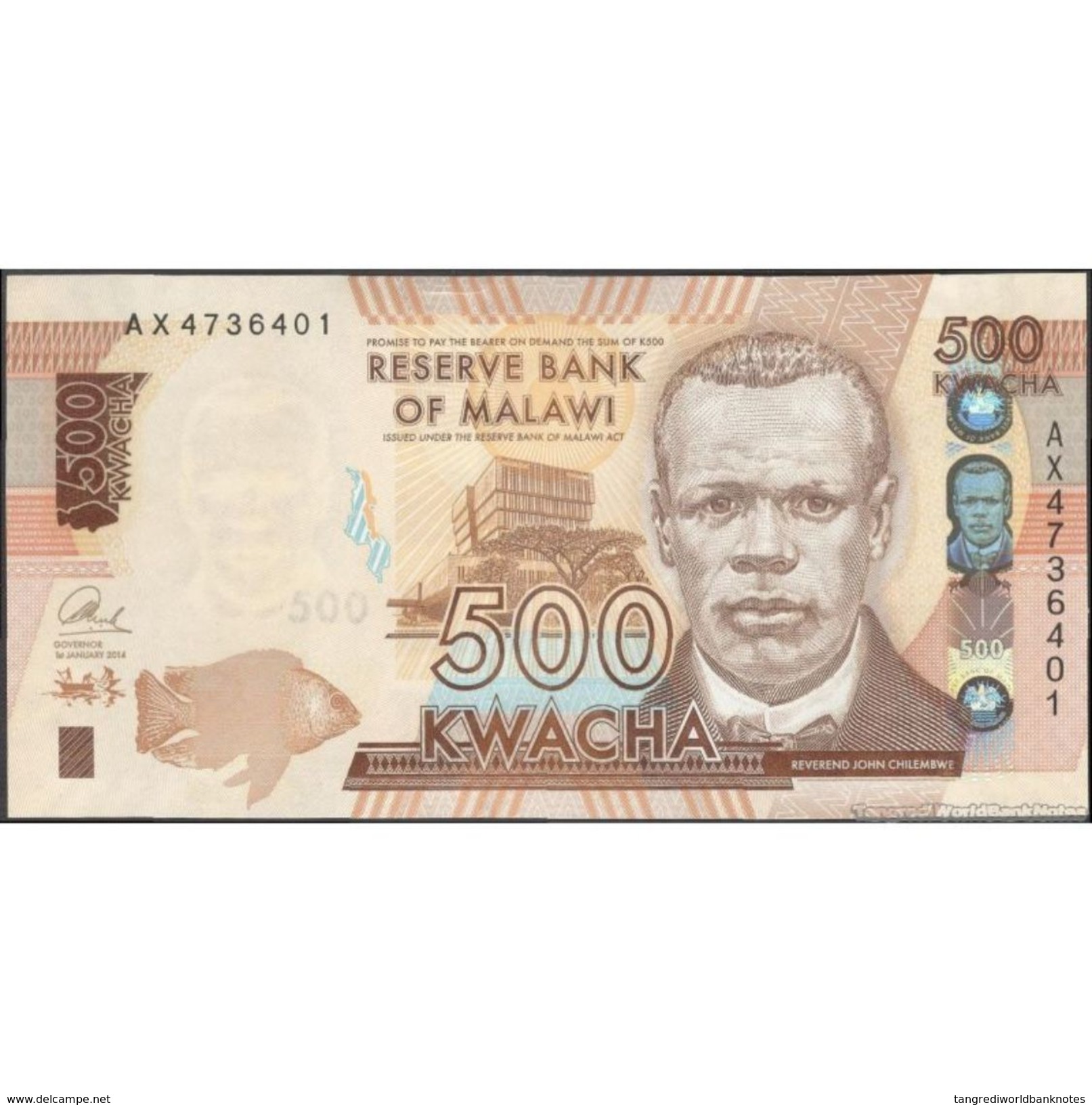 TWN - MALAWI 66a - 500 Kwacha 1.1.2014 Prefix AX UNC - Malawi