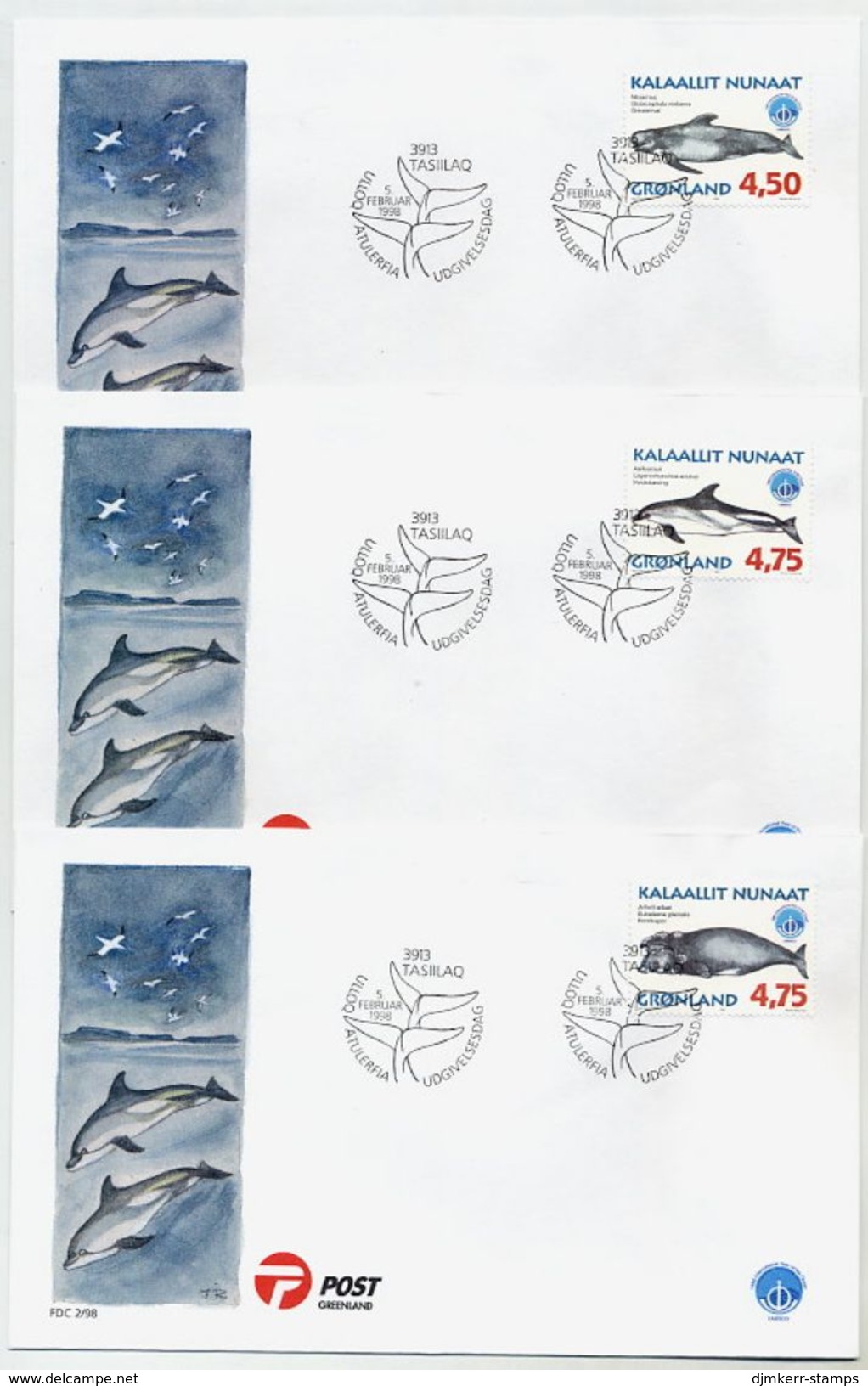 GREENLAND 1998 Whales III On FDCs.  Michel 316-21 - FDC