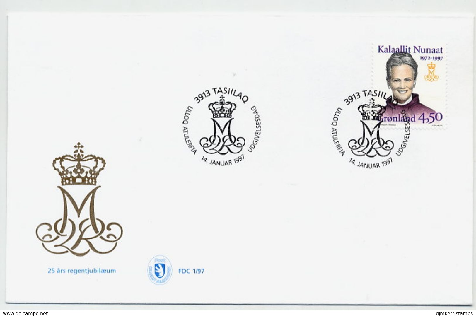 GREENLAND 1997 Queen Margarethe Silver Jubilee On FDC.  Michel 300 - FDC
