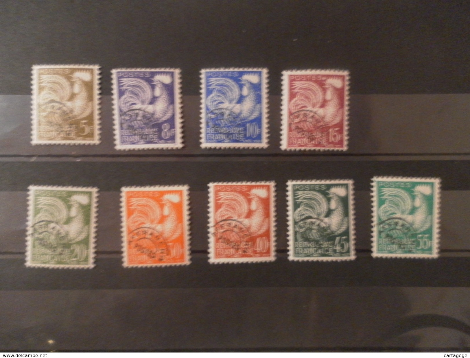 FRANCE YTPR 107, 109/110, 112/113, 115/118 COQ GAULOIS** - 1953-1960