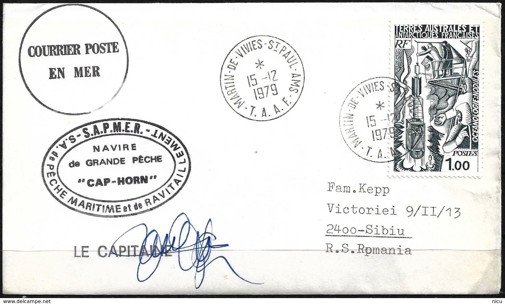 1979 - LETTER Sent By Sea Post Courier From T.A.A.F. To Sibiu (Romania) - Autres & Non Classés