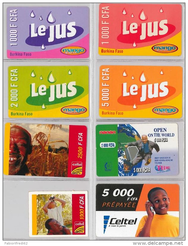 LOT OF 8 PREPAID PHONE CARD BURKINA FASO (E12.7.1 - Burkina Faso