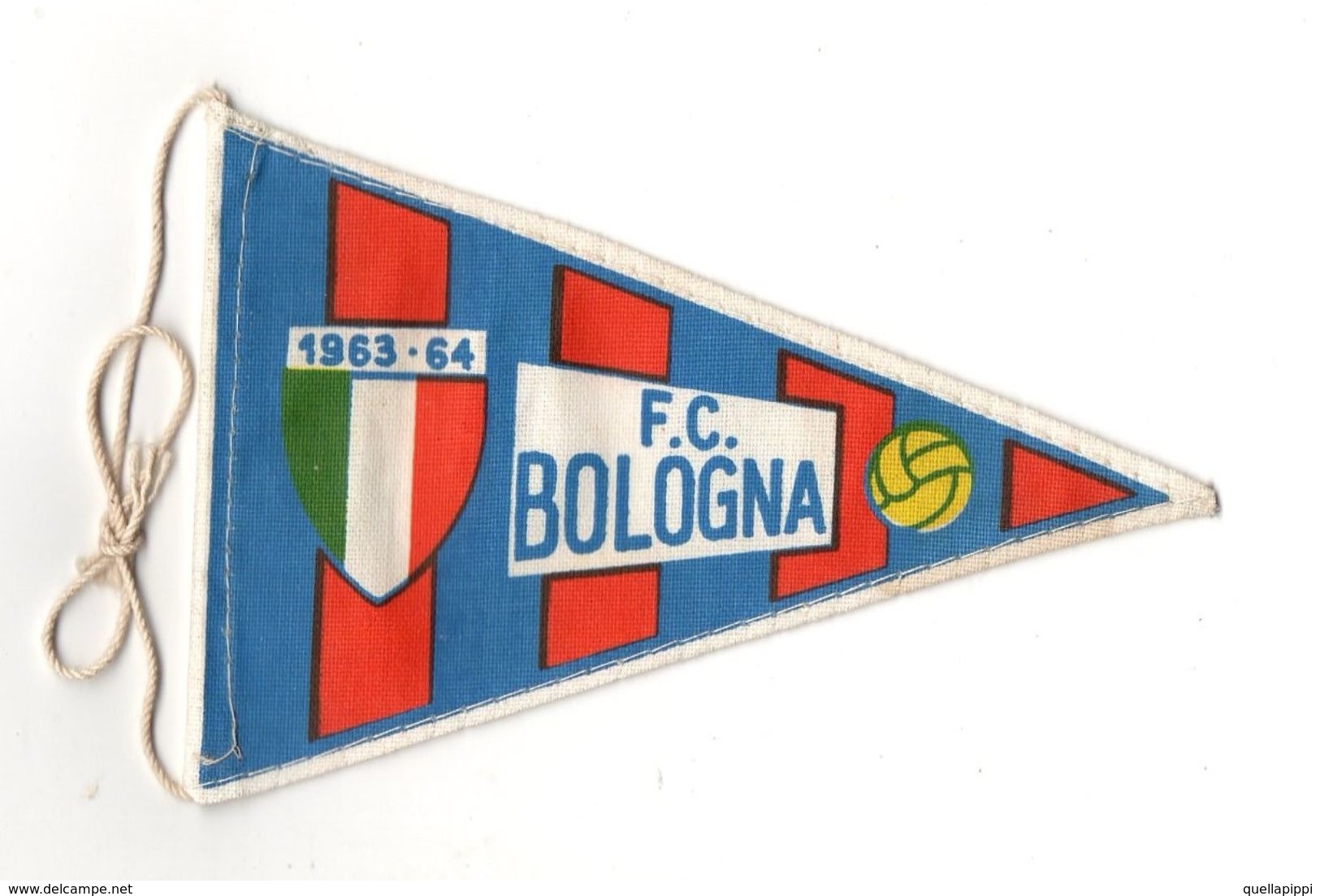 07130 "BOLOGNA F.C. FOOTBALL CLUB - BANDIERINA BIFRONTE IN STOFFA CON LEGACCI" ANNI 1963/1964 ORIG. - Bekleidung, Souvenirs Und Sonstige