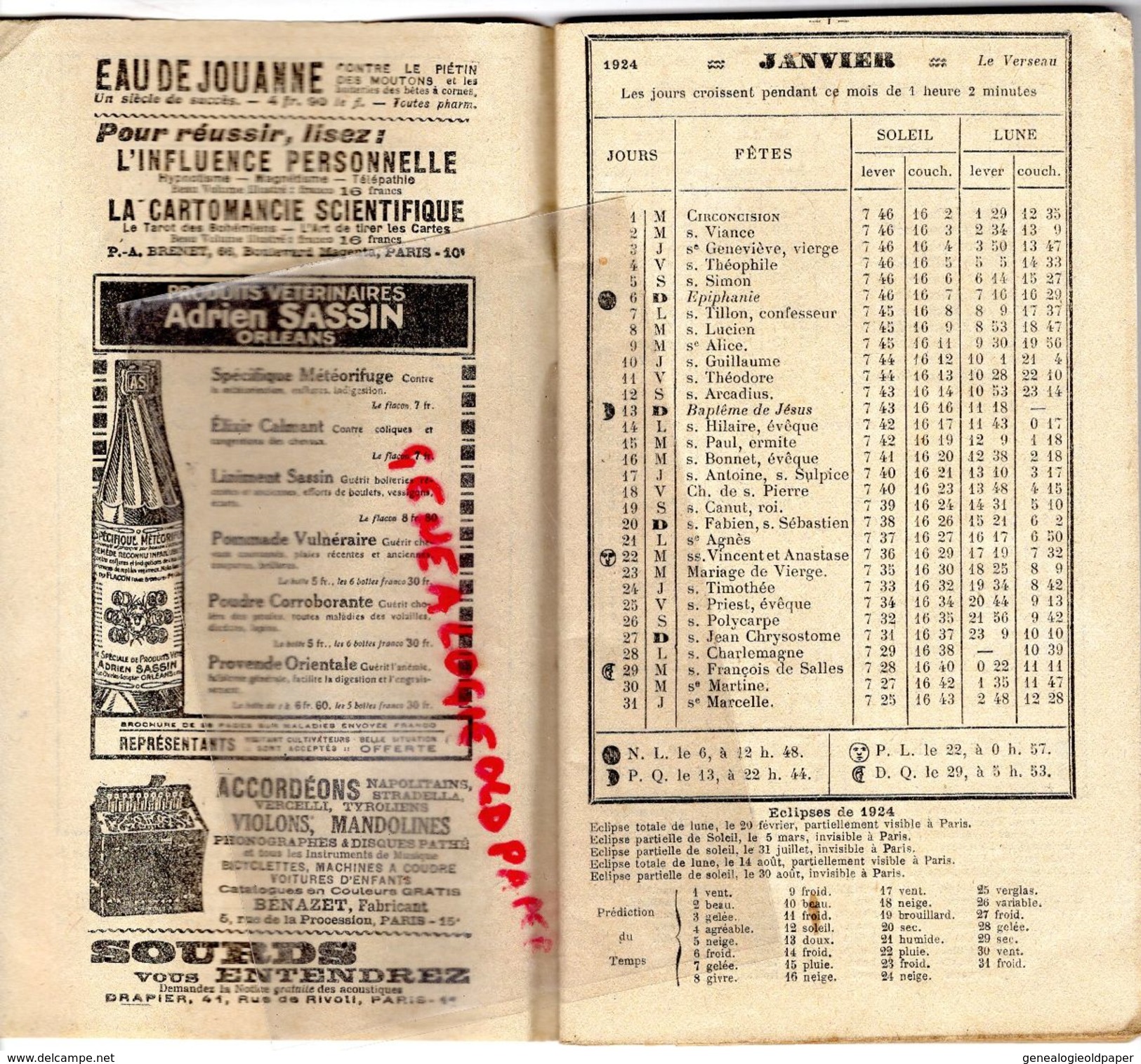 87-19-23- PETIT ALMANACH LIMOUSIN AGRICOLE ET COMMERCIAL-1924-IMPRIMERIE BONTEMPS- LIMOGES- GRAINES NIVET- TOPINAMBOUR- - Limousin