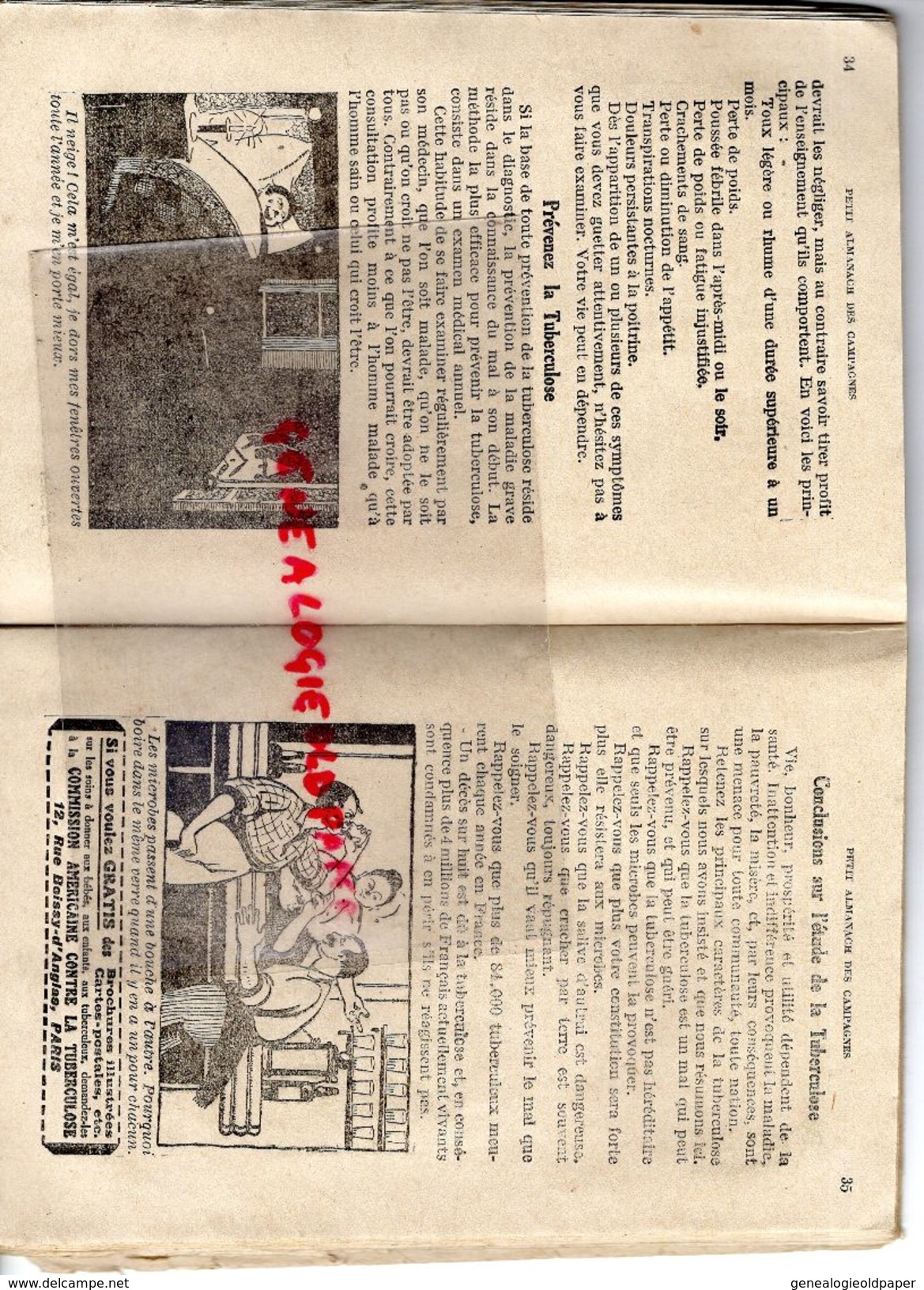 87-19-23-24-16-86-36-RARE PETIT ALMANACH CAMPAGNES DU CENTRE-IMPRIMERIE PERRETTE LIMOGES-FOIRES 1920-TUBERCULOSE-LEGROS