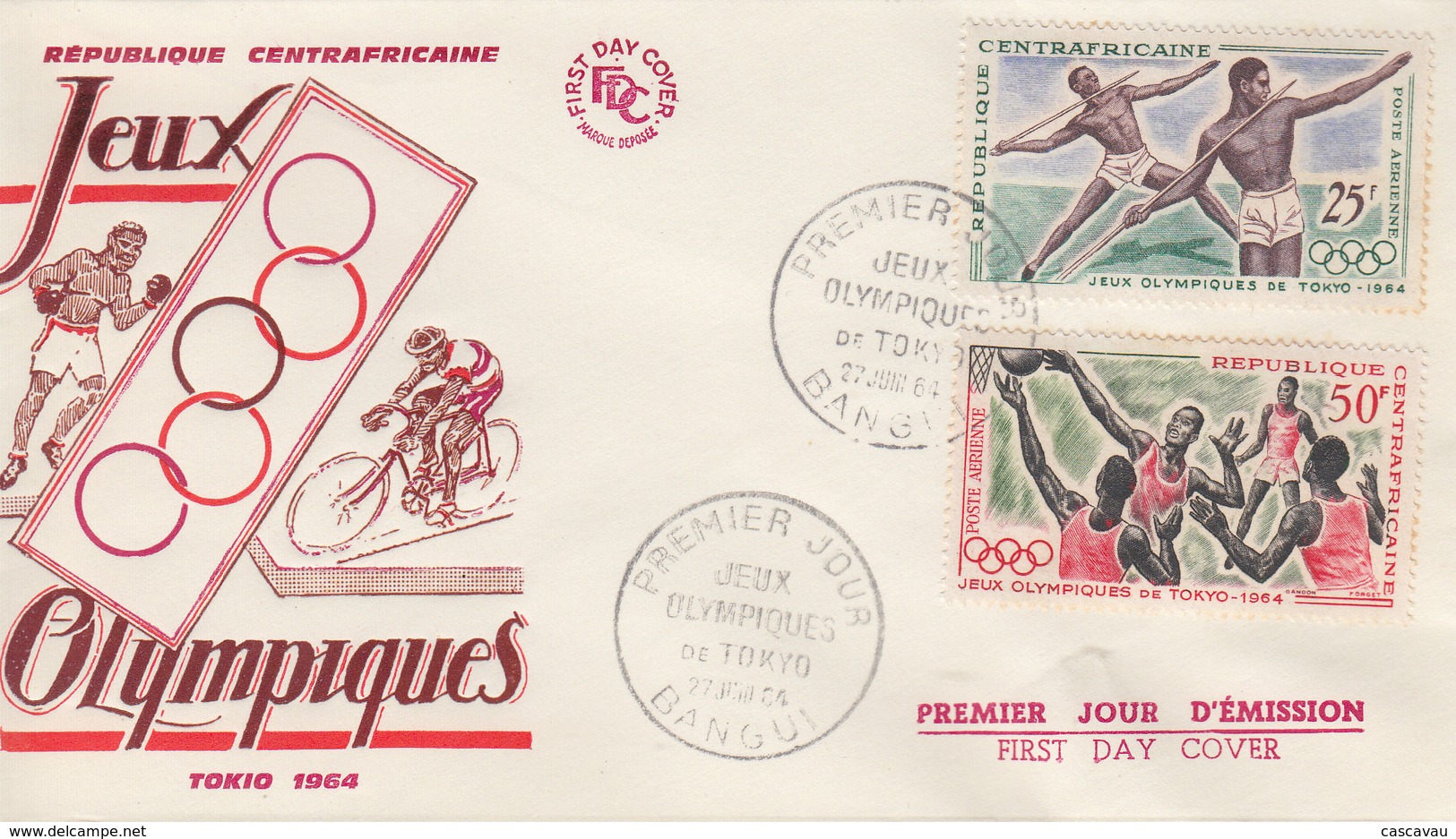 Enveloppe  FDC   1er  Jour   REPUBLIQUE  CENTRAFRICAINE    Jeux  Olympiques  TOKYO   1964 - Verano 1964: Tokio