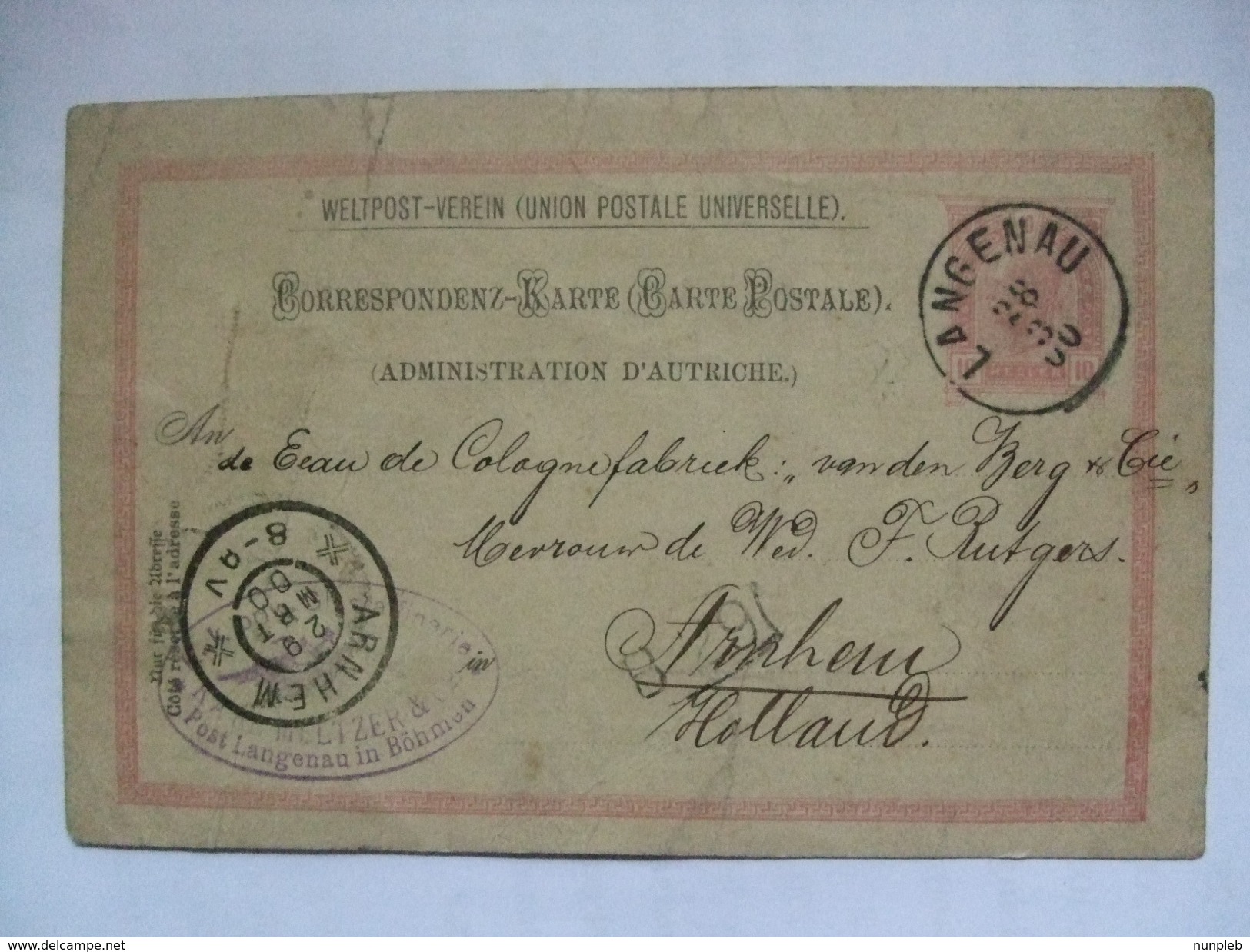 AUSTRIA - 1900 Postcard - Langenau (Bohmen Now Germany) To Arnhem Netherlands - Text Censored - 2 Scans - Covers & Documents