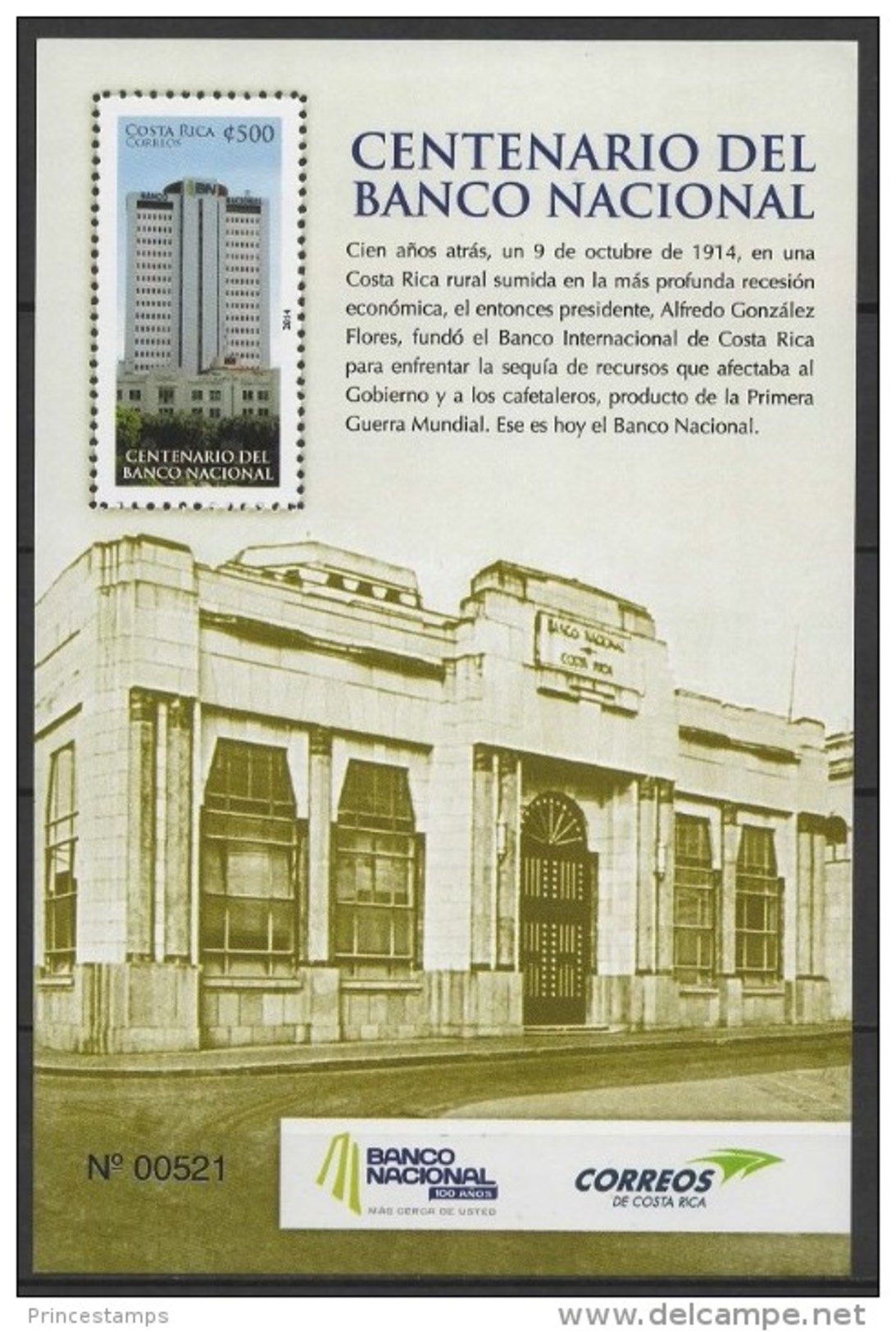 Costa Rica (2014) - Block -   /  Banco - Banque - National Bank - Costa Rica