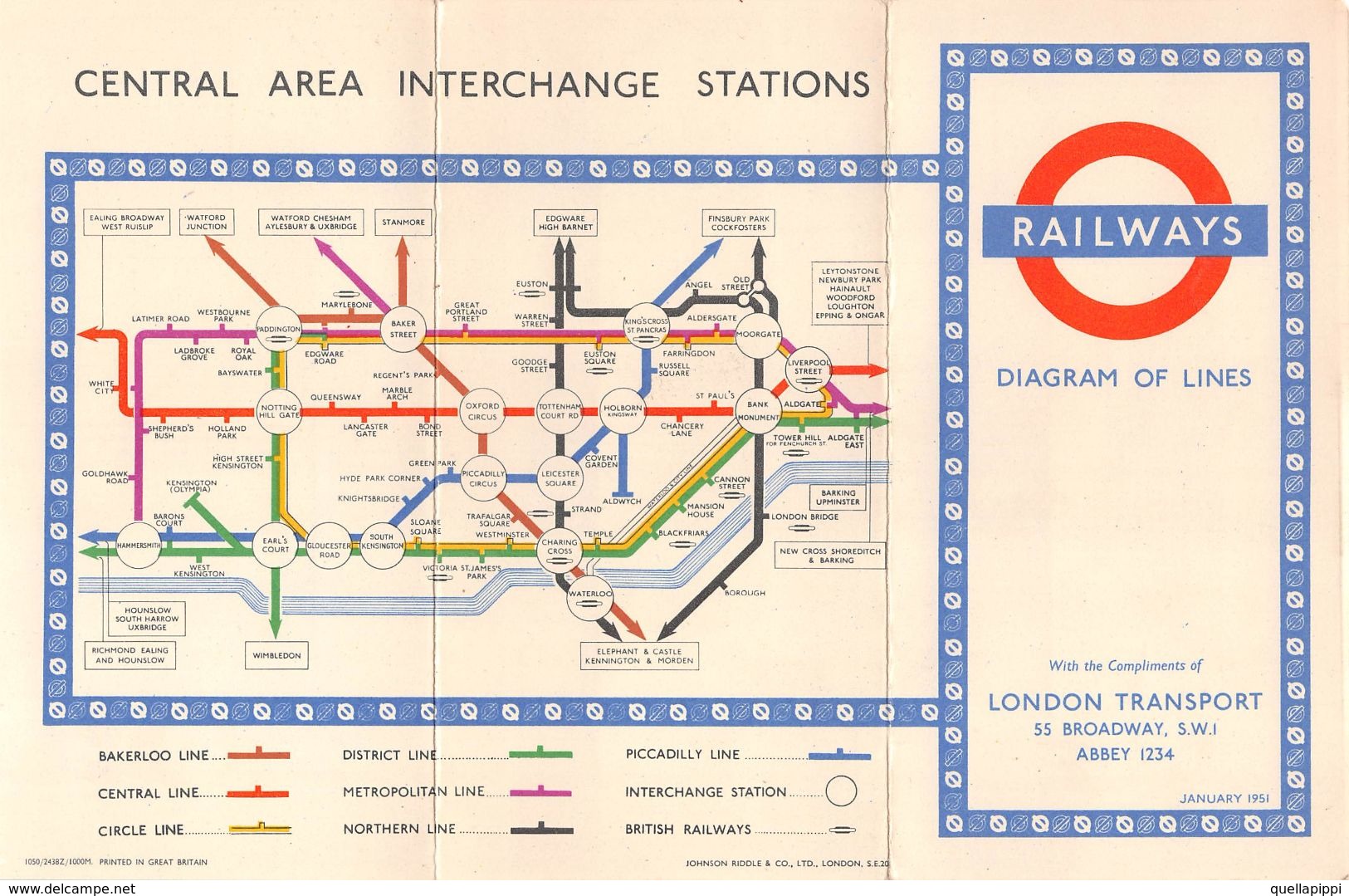 07134 "LONDON TRANSPORT 1951 - RAILWAYS - CENTRAL AREA INTERCHANGE STATIONS" PUBBL. ORIG. - Europe