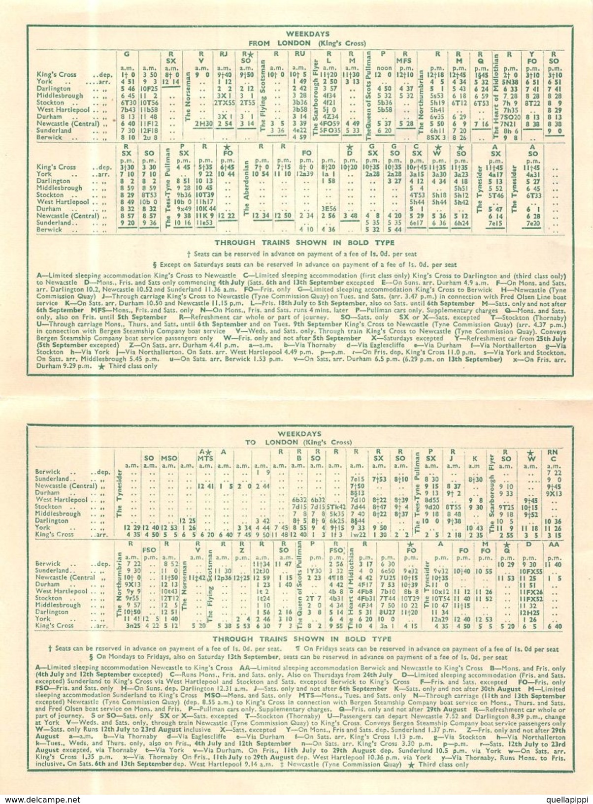 07137 "BRITISH RAILWAYS-TRAIN SERVICES-LONDON AND YORK-DARLINGTON-MIDDLESBROUGH.... 1952" ORARI ORIG. - Europa