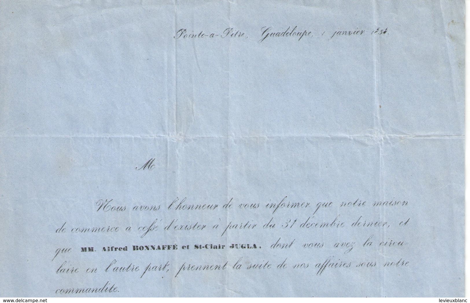 Lettre Com. Anc./Chgt De Propriétaire/Com. & Transac./ Bonnaffé Jugla & Cie/ Pointe à Pitre/GUADELOUPE/1858   FACT321 - Otros & Sin Clasificación