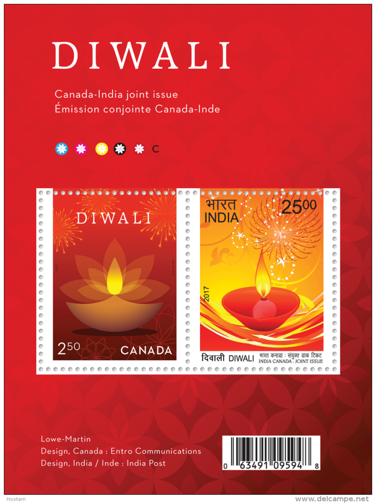 CANADA, 2017, NEW  DIWALI Glowing "diya"  Joint Issue Canada Post  With India Post  Red &amp; Gold - Blocks & Sheetlets