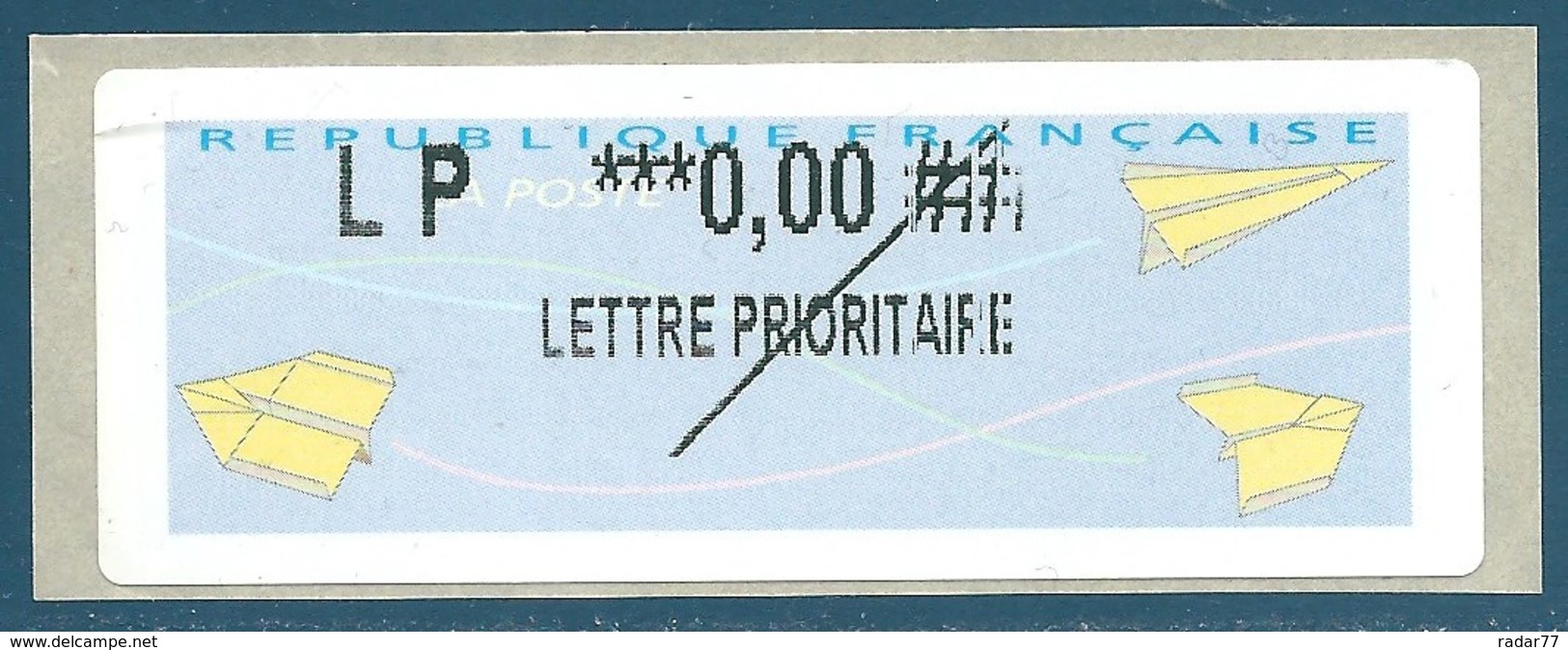 ATM - LISA - Test D'impression Défectueux Sur Vignette Type "avions En Papier" - 2000 « Avions En Papier »